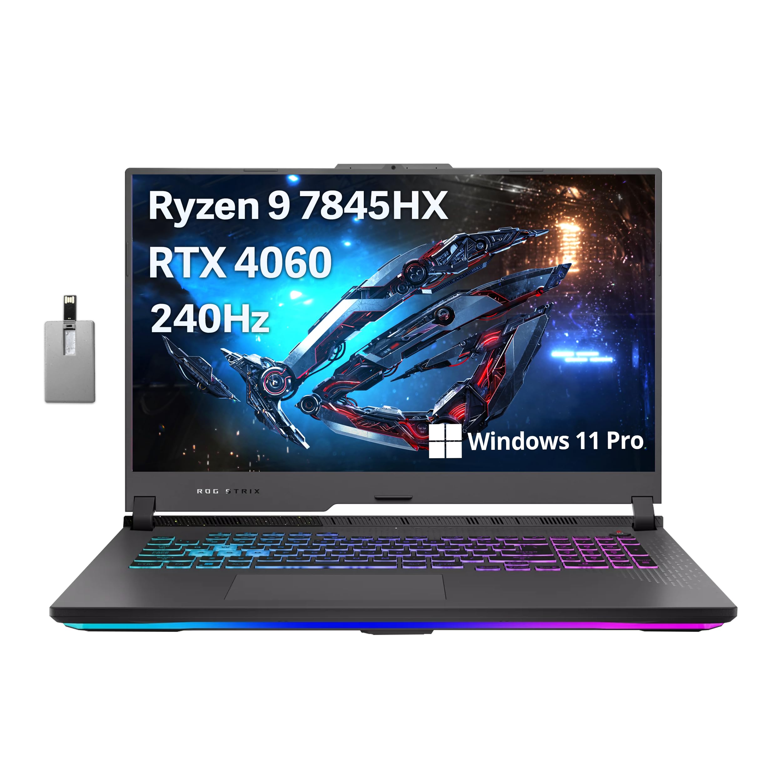 ASUSROG Strix G17 17.3" QHD 240Hz Gaming Laptop, AMD Ryzen 9-7845HX, 32GB DDR5, 1TB PCIe SSD, NVIDIA GeForce RTX 4060, RGB Backlit Keyboard, Win 11 Pro, Gray, 128GB Hotface Extension Set