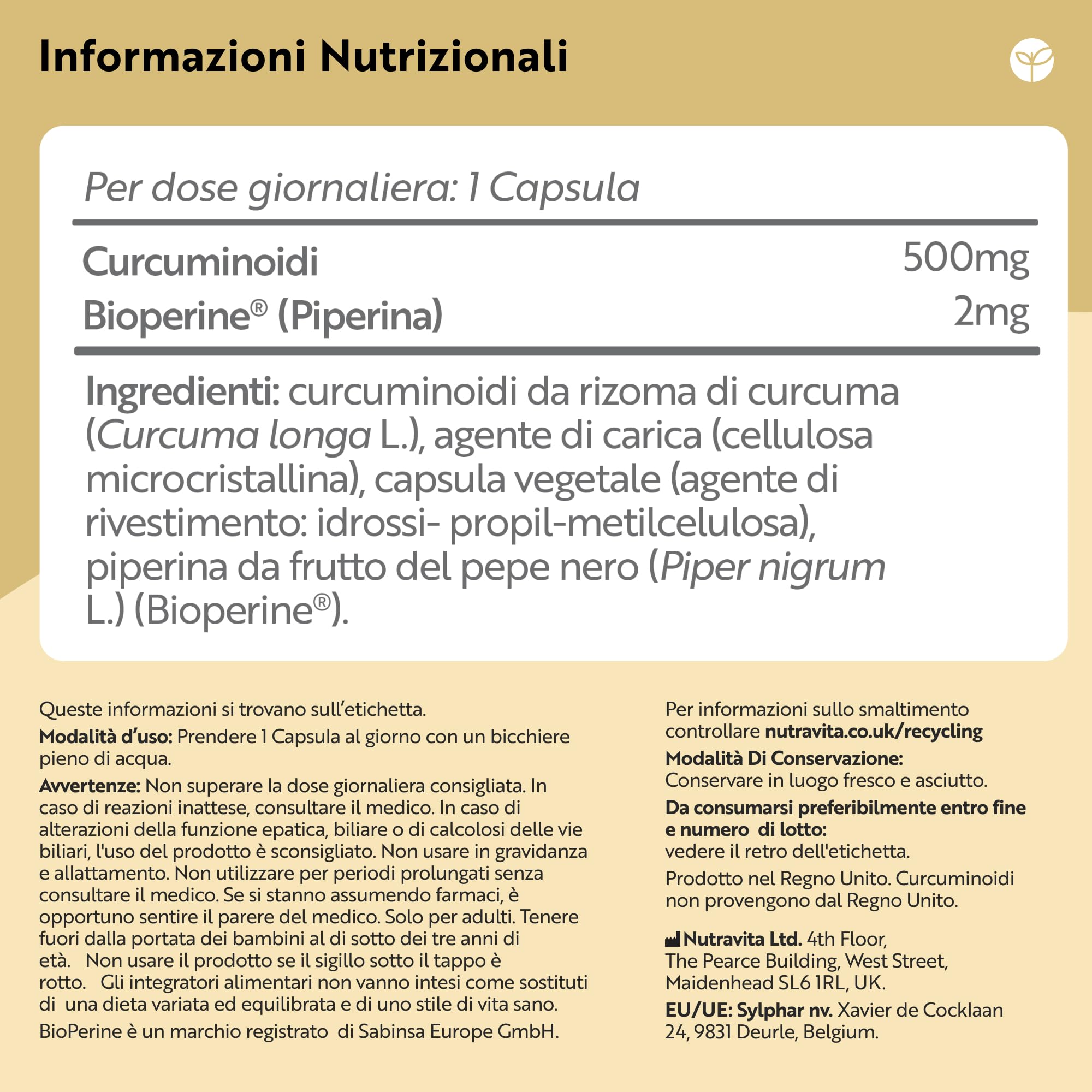 Nutravita Premium Curcumina 95 con Bioperine® - 120 Capsule ad Alto Dosaggio (Fornitura per 4 Mesi) - Alta Qualità Curcuma Capsule - Curcumina e Piperina (pepe nero estratto)