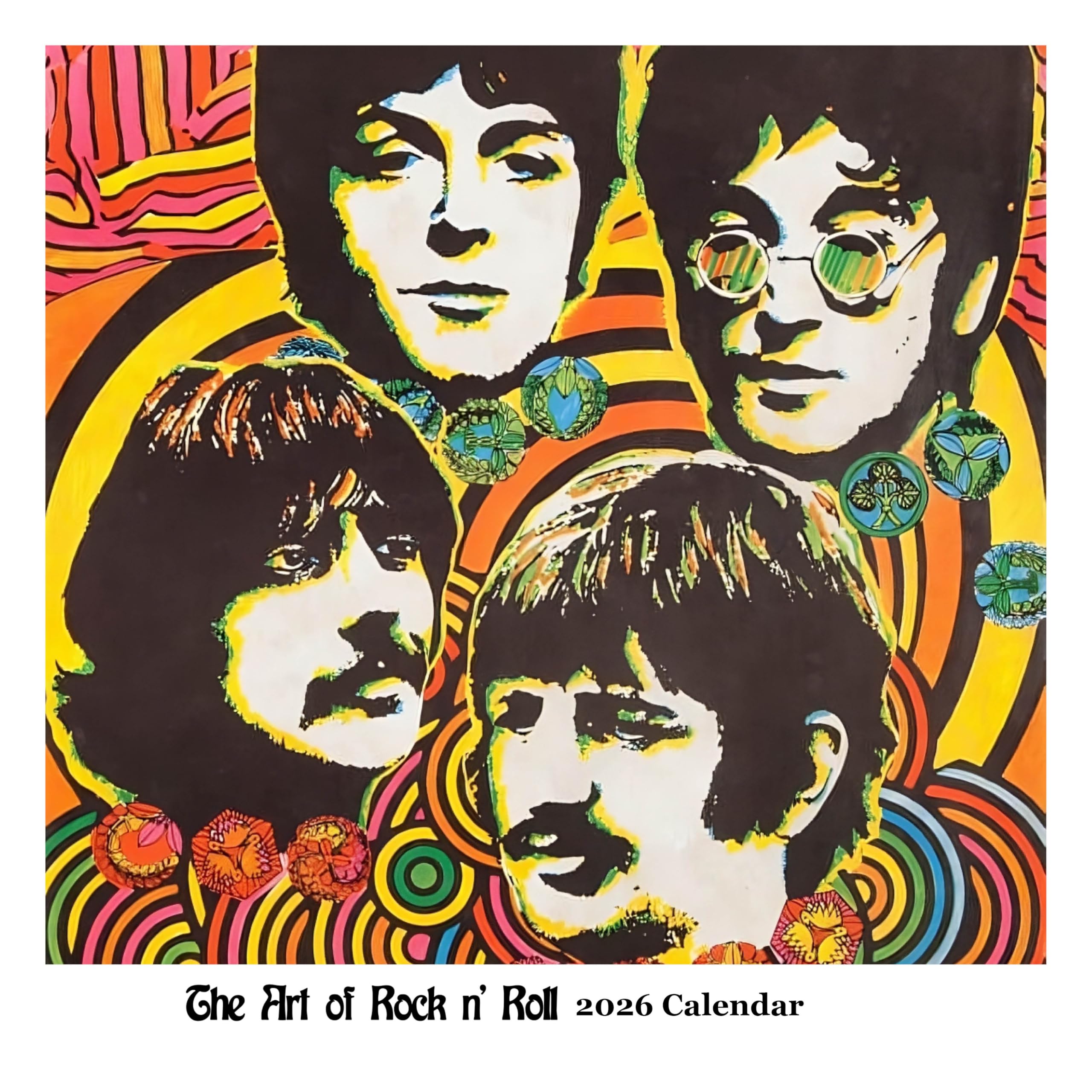 The Art of Rock & Roll- 2026 Wall Calendar 12”x12”- Legends of Rock History Depicted on Concert Ads, Album Covers-FSC Certified Cardstock Paper-Monthly Organizer for Home, School and Office