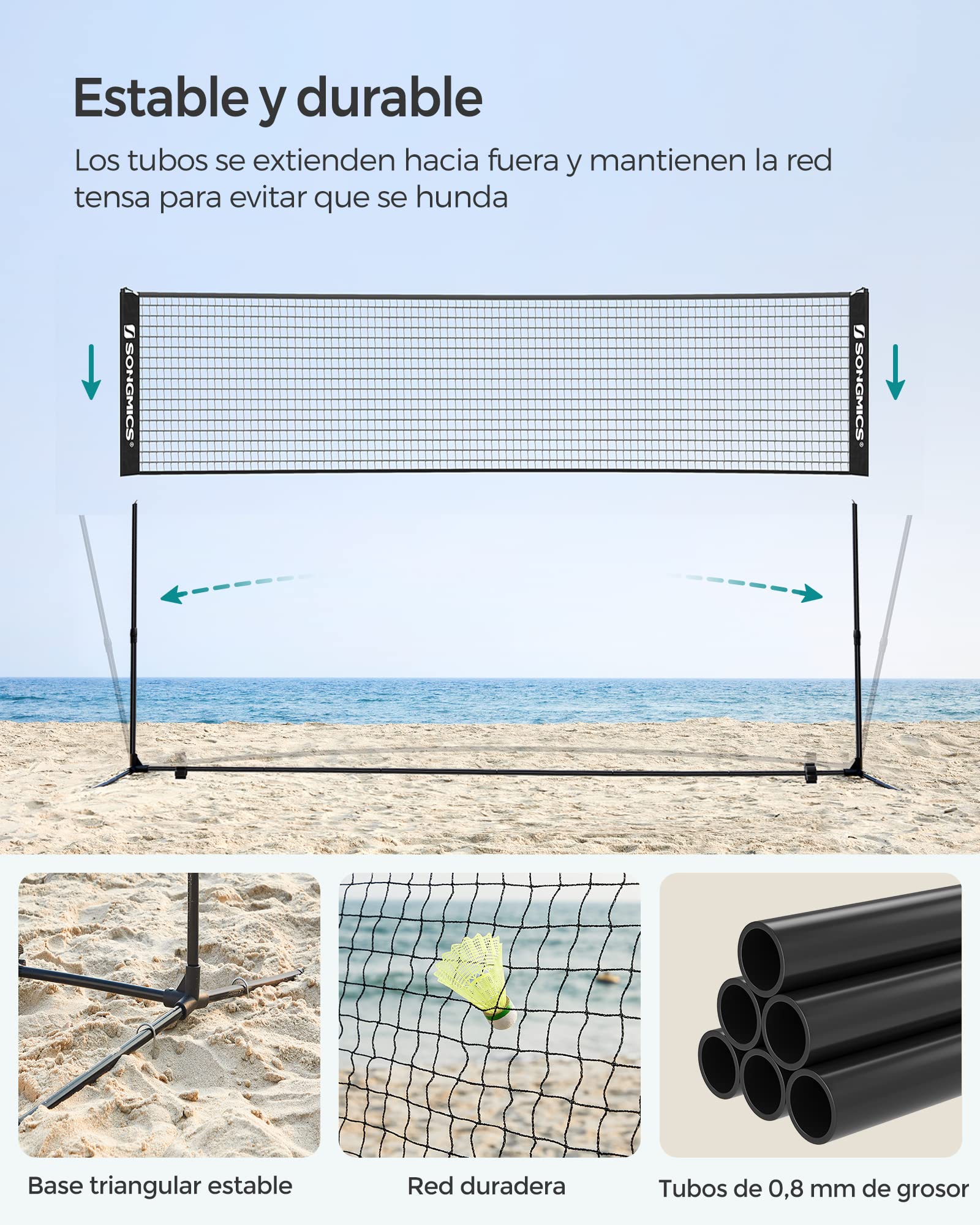 SONGMICS Red de bádminton de 3 m, Voleibol, Altura Ajustable, Juego Portátil