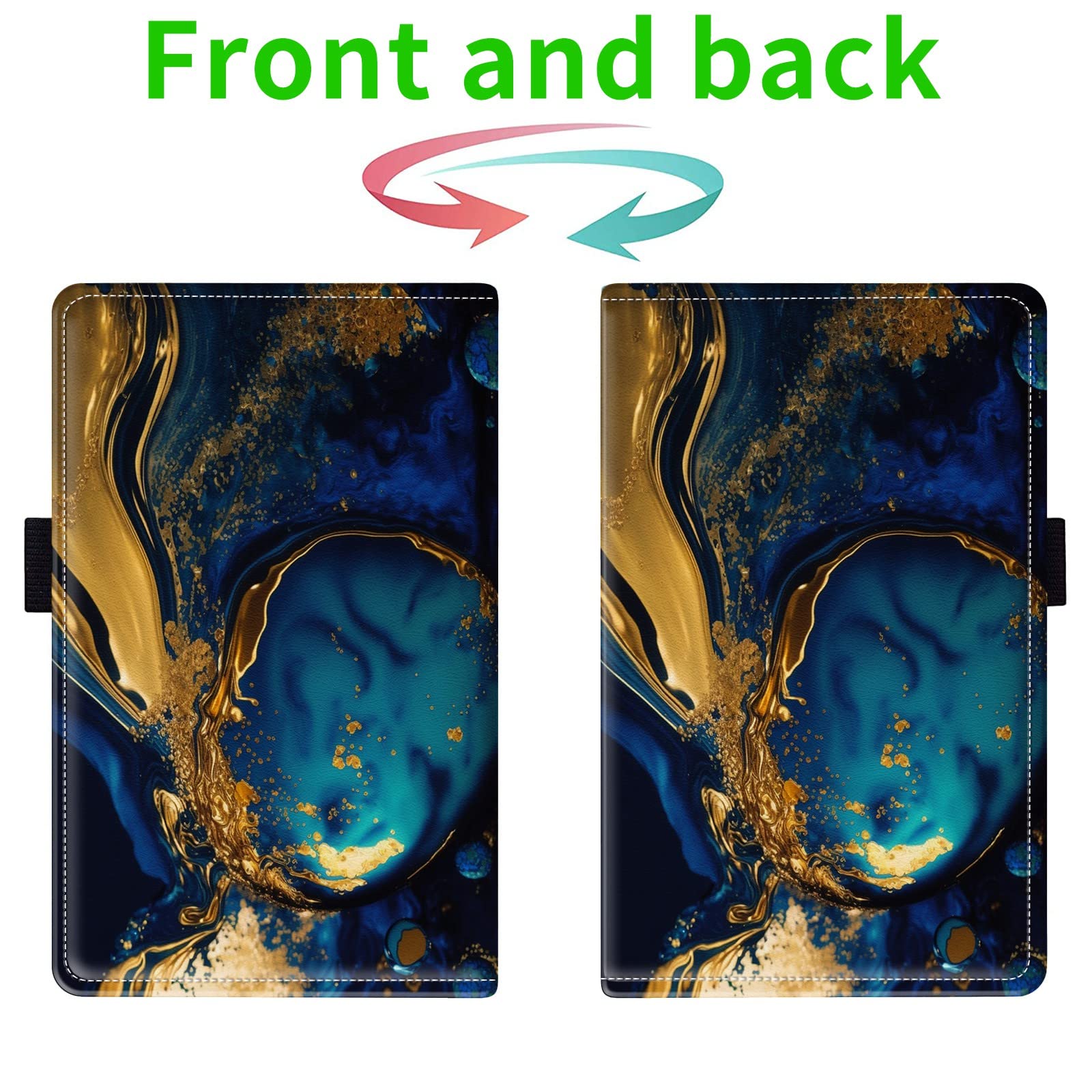 Server Books for Waitress, with 7 Large Pockets, Waiter Serving Book, Waitstaff Server Order Pads, Cute PU Leather Server Book with Pen Holder Fit Server Apron, Blue Gold Marble