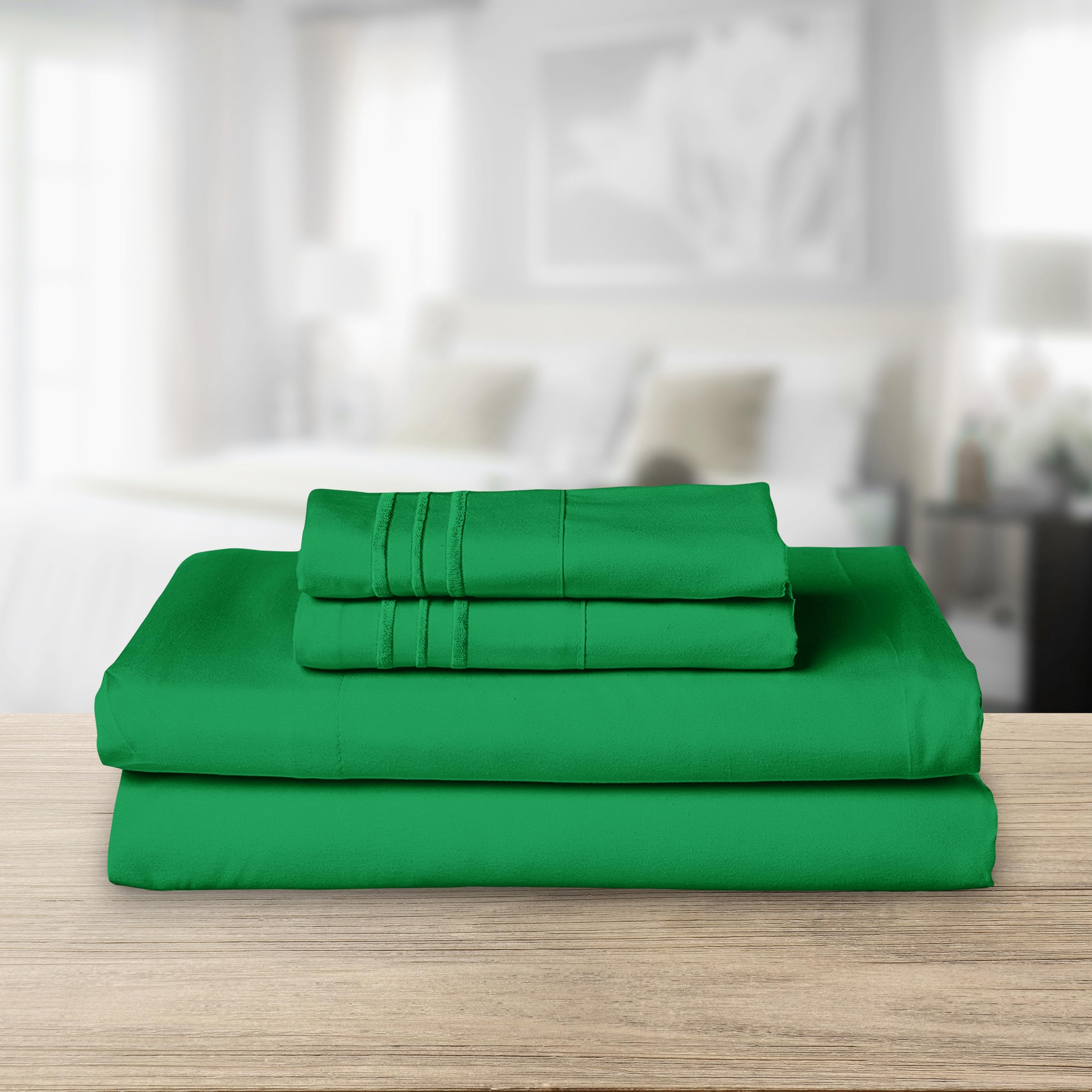 Elegant Comfort Lussuoso set di lenzuola in microfibra egiziana a 1500 fili, ricamato, qualità alberghiera, 4 pezzi, resistente alle pieghe e allo sbiadimento, king size, verde smeraldo
