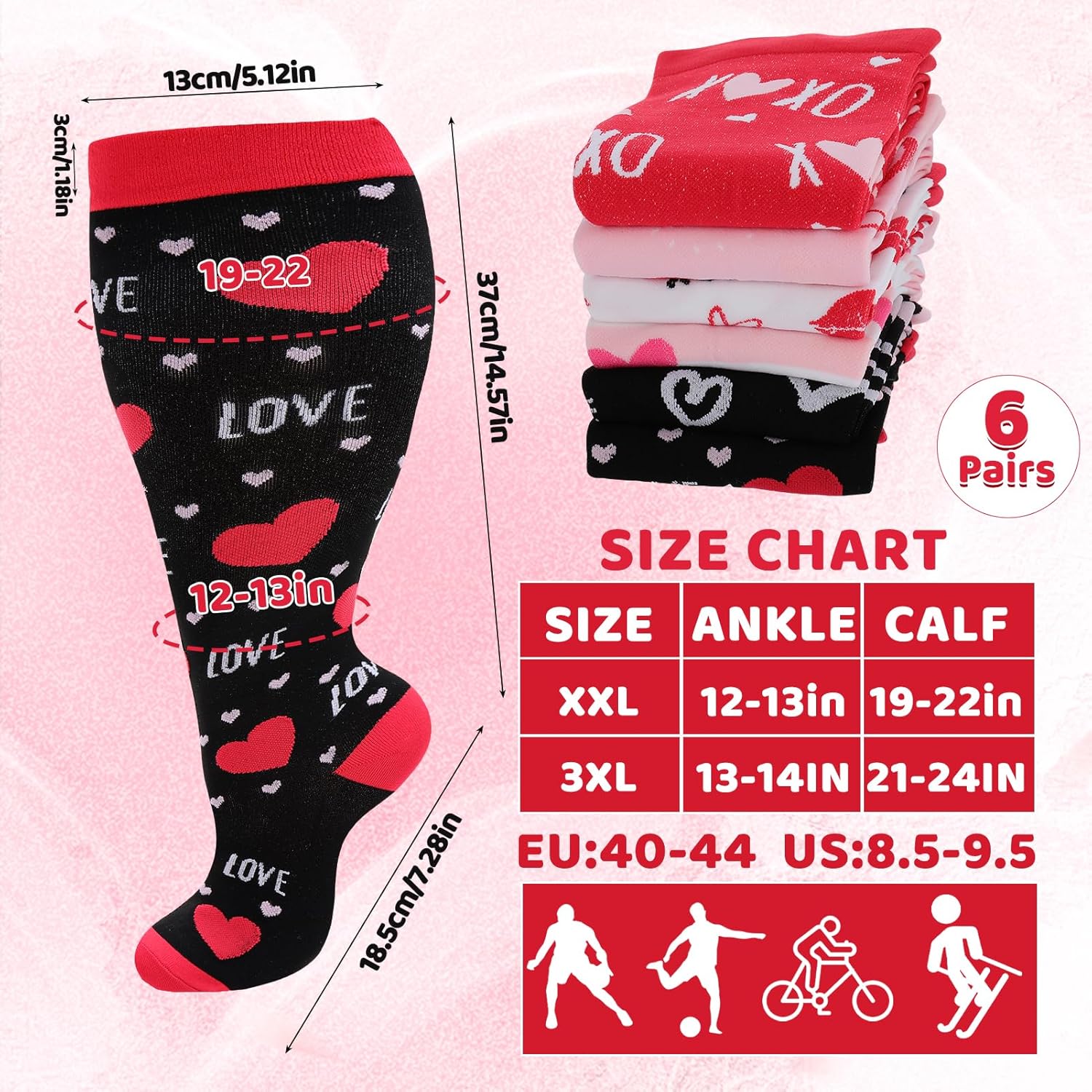 Jspupifip 6 Pairs Plus Size Compression Socks for Women Wide Calf Extra Large Knee High Support for Travel Yoga Running Circulation - Image 2