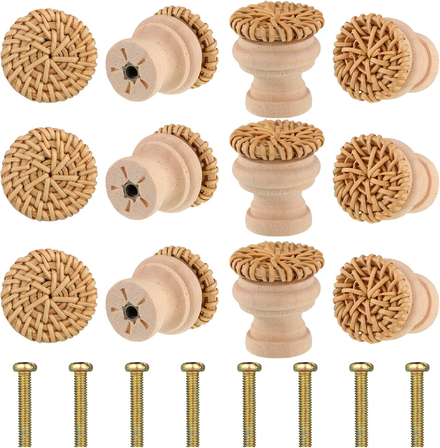 12 Set Boho Dresser Knobs Rattan Knobs with 12 Screws Wicker Woven