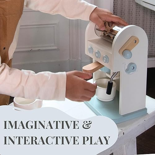 Miniatura 5 de Cafetera de juguete para niños, cafetera de madera para juegos imaginativos, juego de cafetera para niños para el desarrollo de habilidades, aumenta