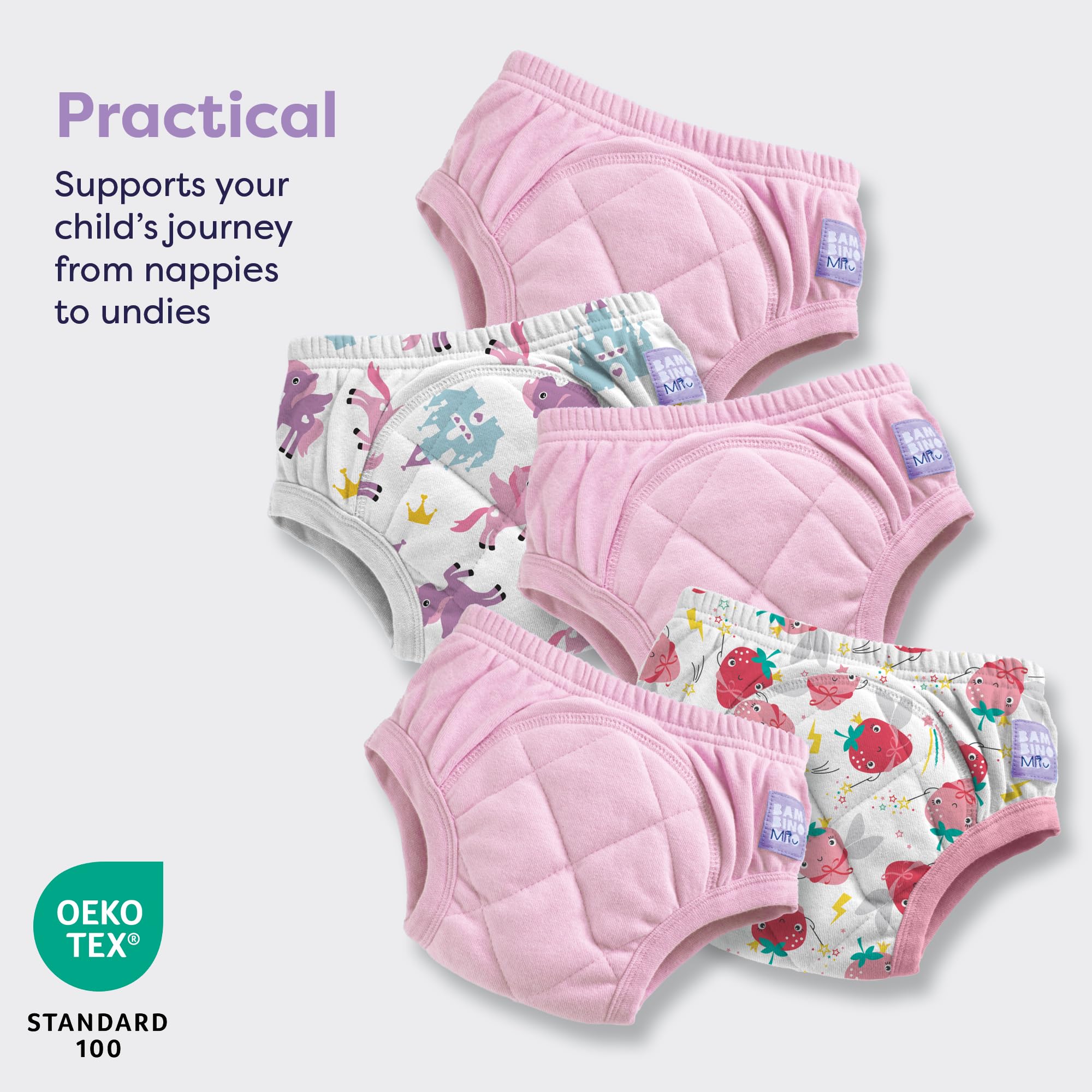 Bambino Mio Pantaloni da allenamento per bambini piccoli, confezione da 5, 3-4 anni, rosa magica, riutilizzabili, lavabili, per bambini e bambine, con punto croce