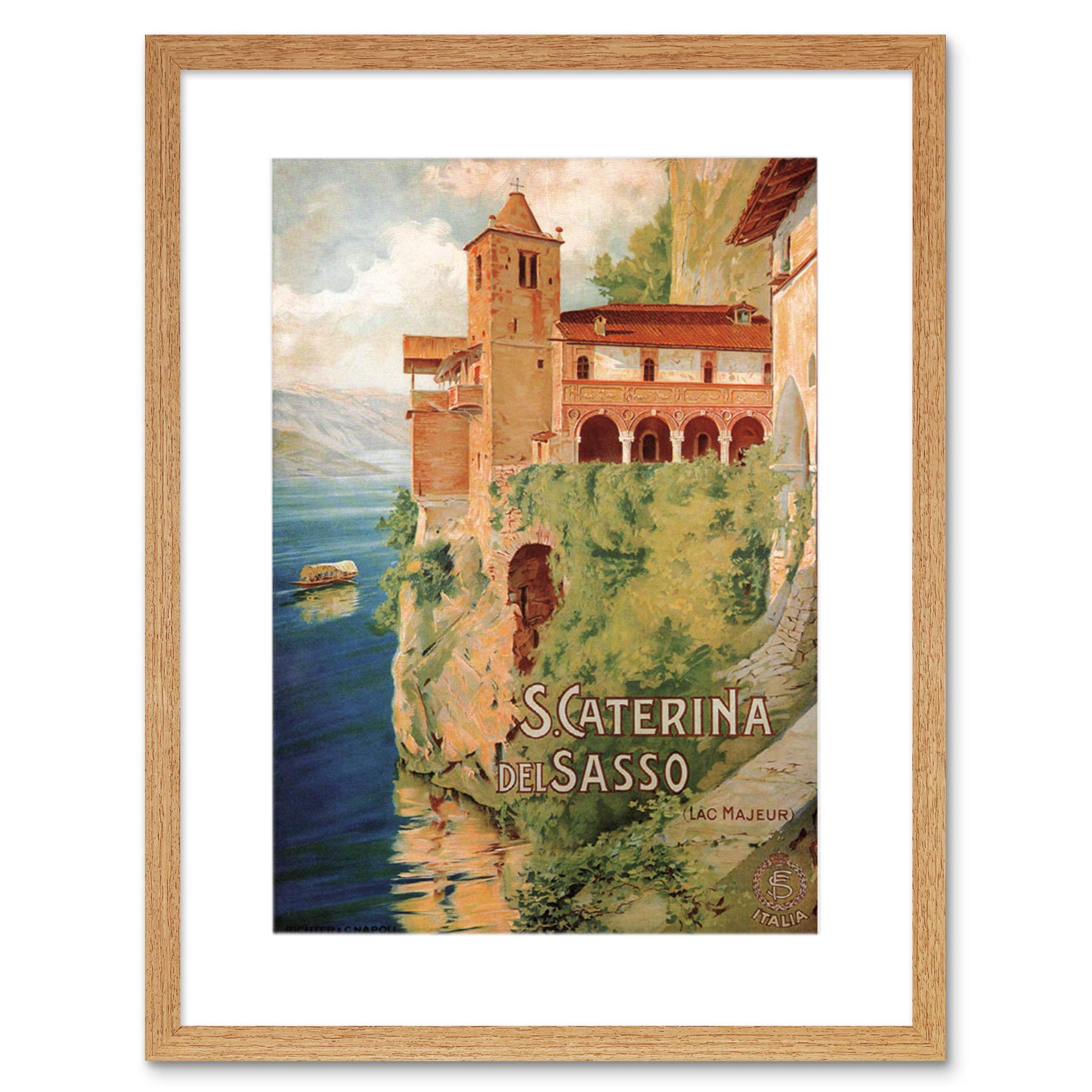 Wee Blue Coo Travel Santa Caterina Del Sasso Lake Maggiore Italy Vintage Art Framed Wall Art Print
