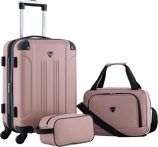Travelers Club Chicago Hardside Expandable Spinner Luggage, Rose Gold, 3 Piece Set