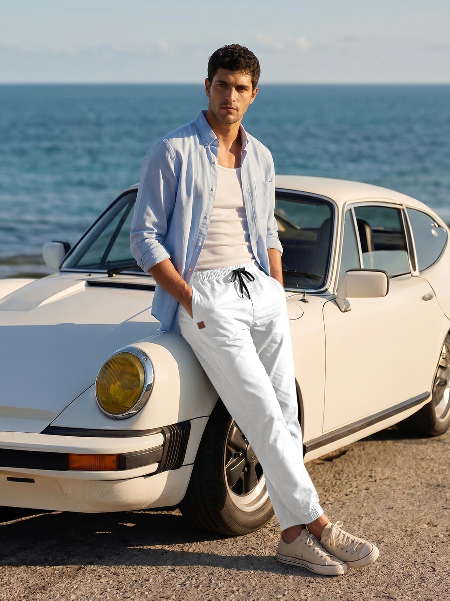 JMIERR Pantalones de Trabajo Hombre Casuales Deporte Elásticos Joggers Largos Pants con Bolsillos Algodón Slim Fit Cargo con cinturón con cordón