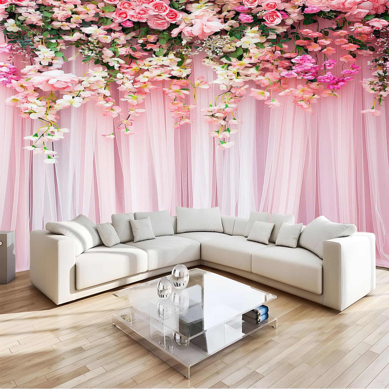 Papier peint 3D romantique camouflez un mur abîmé avec cette affiche géante florale 300x210 cm