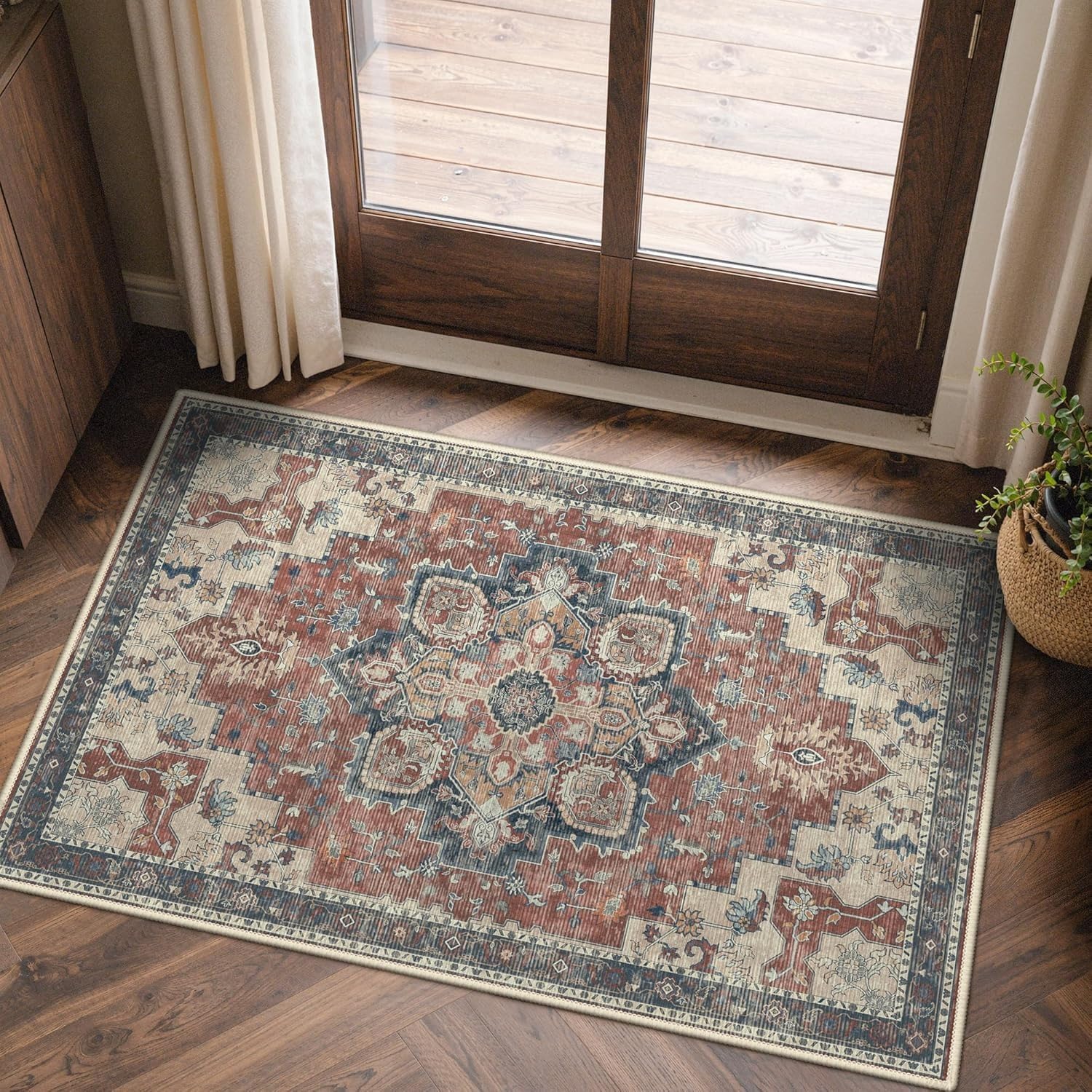 GENIMO Small Machine Washable Rugs 60x90cm, Non-Slip Doormat, Vintage Bedside Rug, Boho Area Rugs, Low Pile, Non-Shedding, Traditional Oriental Printed Design, Entrance, Entryway, Corridor, — image 1