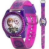 Accutime Disney Frozen Kids Digital Watch – Anna & Elsa LCD Timepiece, Purple Printed Strap, Easy-Read Display, Lightweight & Comfortable – Fits Wrists 5.5" to 8"