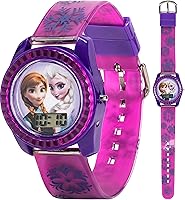 Accutime Disney Frozen Kids Digital Watch Anna Elsa LCD Purple Strap Easy Read Lightweight Fits 5.5-8" Wrists