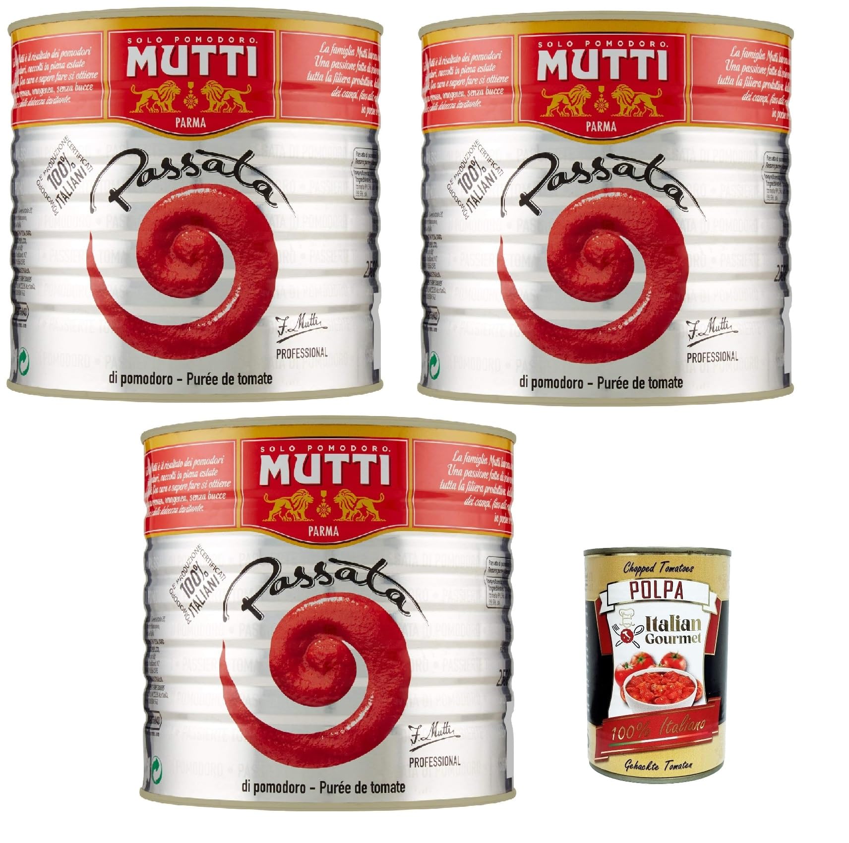 Mutti Passata di Pomodoro Tomatenpaste Tomaten sauce 100% Italienisch 3x 2.5 kg + Italian Gourmet polpa 400g