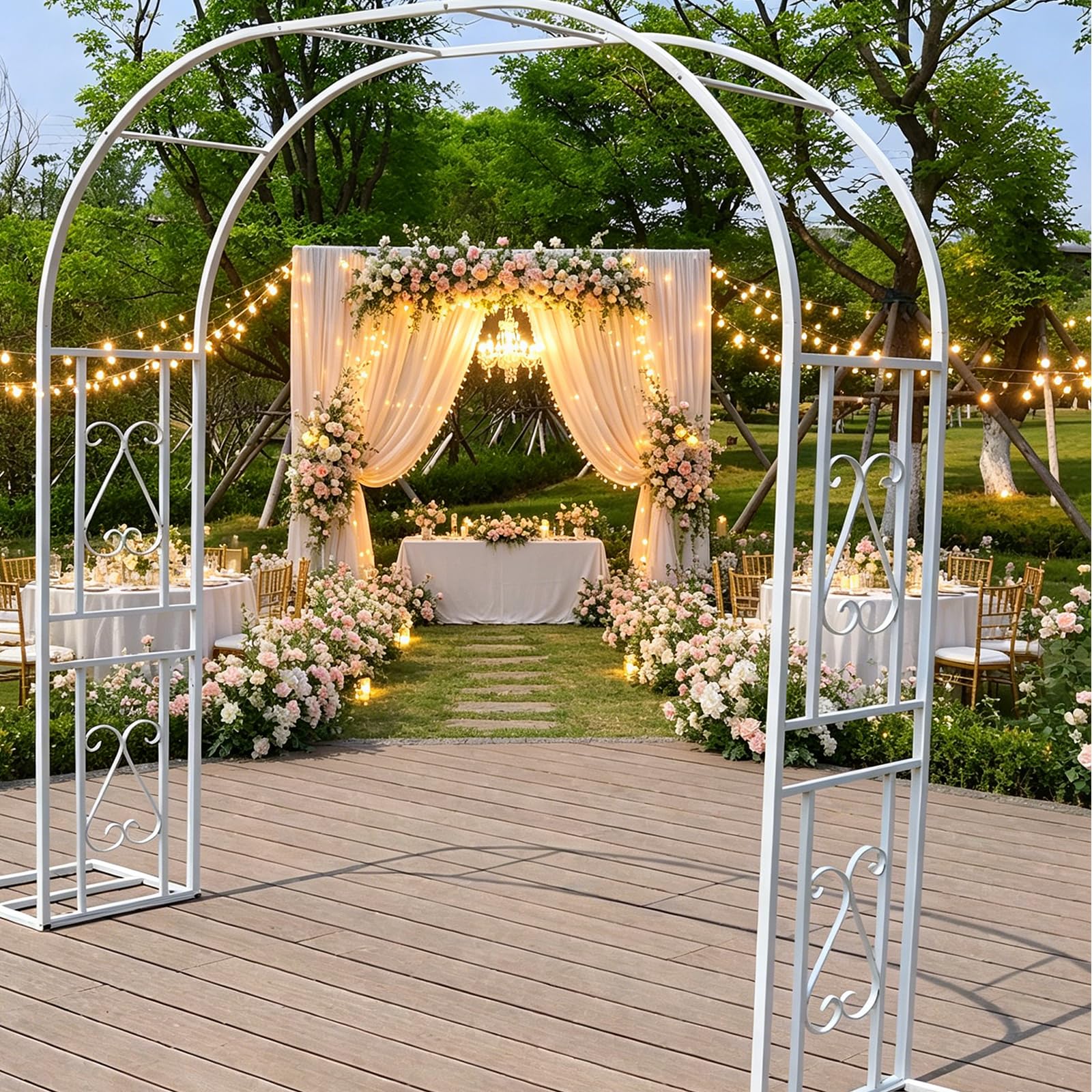 eryssgbf Garden Arbor, Metal Garden Arbor, for Climbing Plants, Decorative Archway Wedding Arch Frame for Patio, Backyard, Patio, Lawn, Pathway – 300×40×230cm