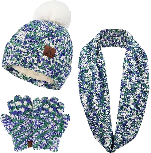 Toddler Boys Girls Winter Warm Knit Beanie Hat Neck Scarf Touchscreen Gloves with Fleece Lined Cap for 3-10 Year Kid Gifts