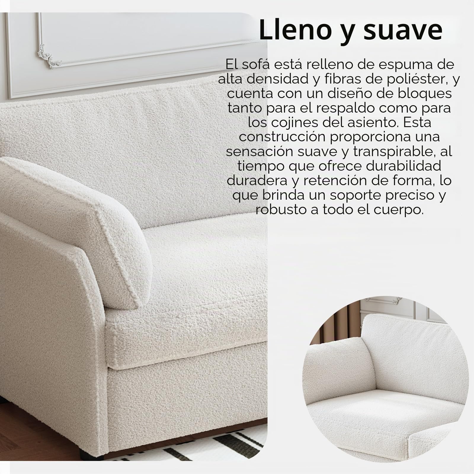 Guyii Sofá de tela de 2 unidades, 186 cm, moderno sofá de salón, cómodo sofá tapizado para apartamentos y espacios pequeños, sofá de diseño (blanco crema)