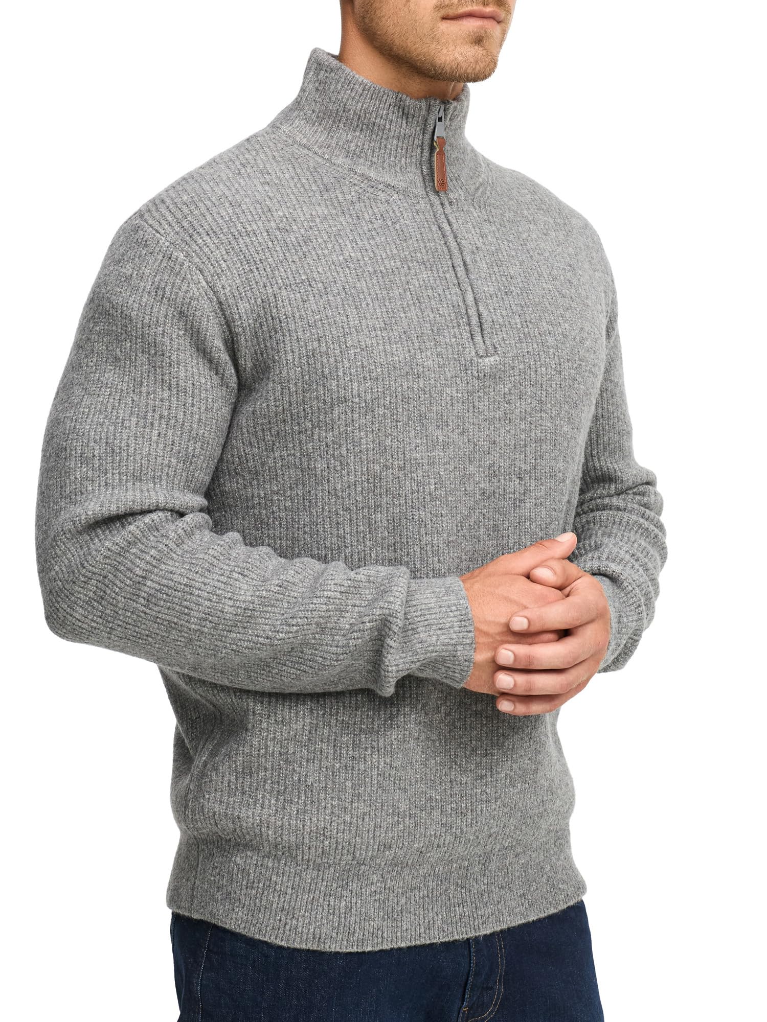 Indicode Herren INPeace Half Zip Grobstrickpullover mit Stehkragen und Reißverschluss | Strickpullover für Männer