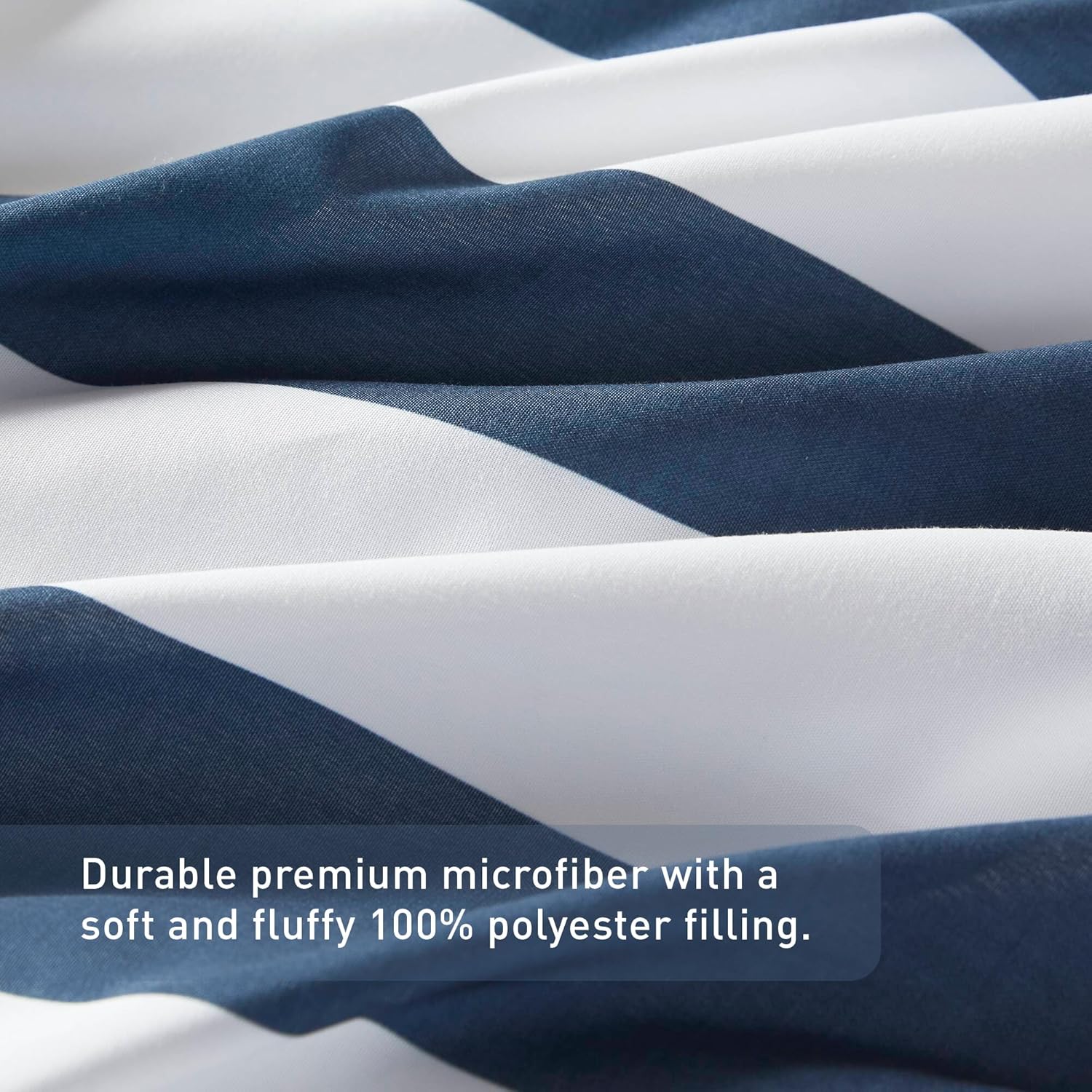 Reversible Striped King Comforter Set, Soft Microfiber Bedding Set with Double-Sided Stripes Design, Warm & Cozy for All-Seasons, 3-Piece Comforter and Shams Set King Size, Navy