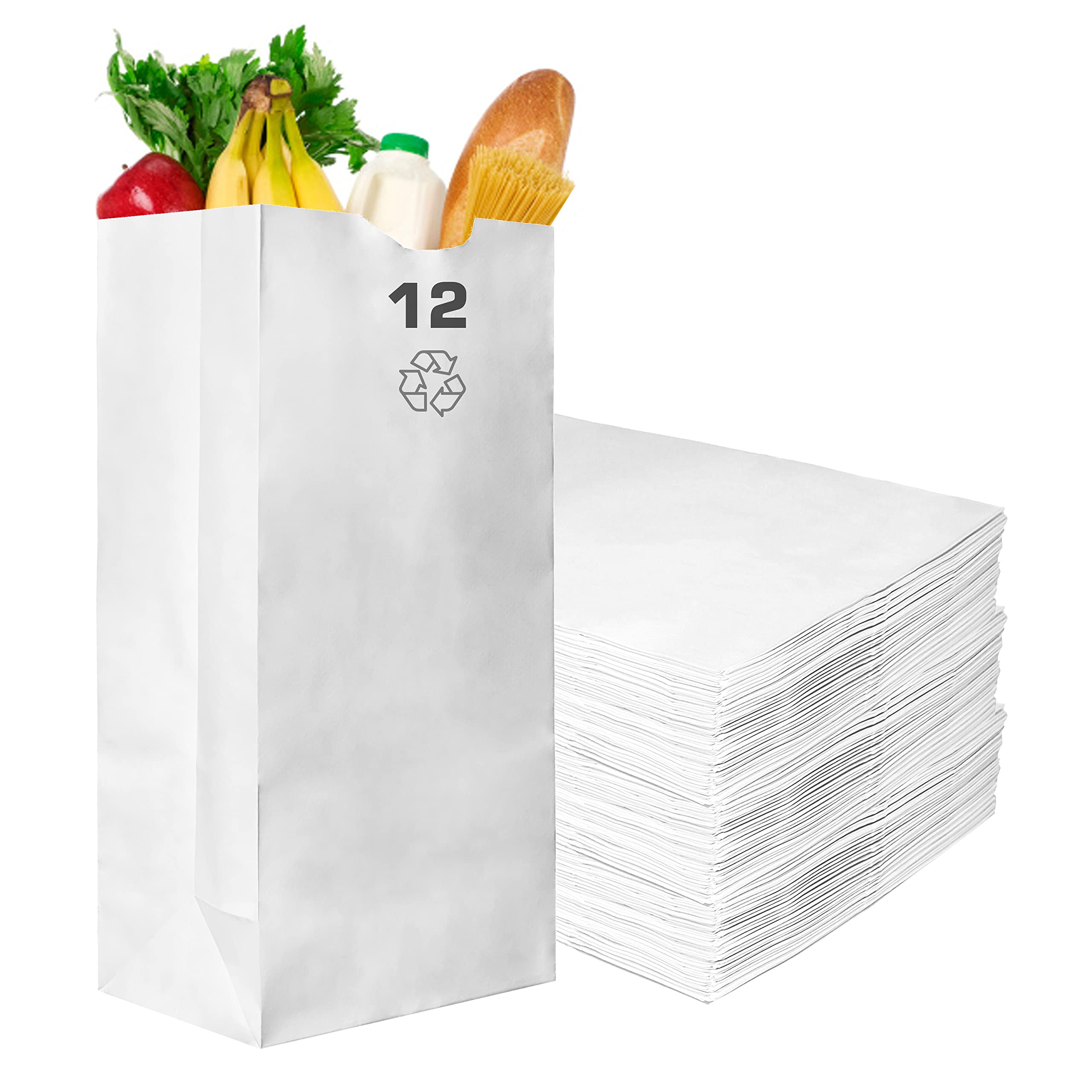 Paper Lunch Bags 12 Lb White Paper Bags 12LB Capacity - Kraft White Paper Bags, Bakery Bags, Candy Bags, Lunch Bags, Grocery Bags, Craft Bags - #12