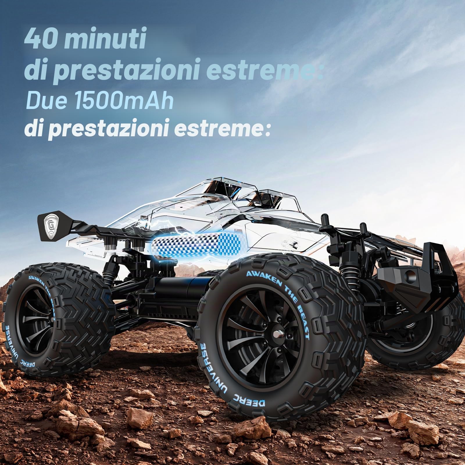 DEERC Auto telecomandata 1:14, camion fuoristrada RC ad alta velocità da 40 km/h, auto fuoristrada RC 4WD, giocattoli Monster Truck veloci ed estremi, regali per bambini e adulti