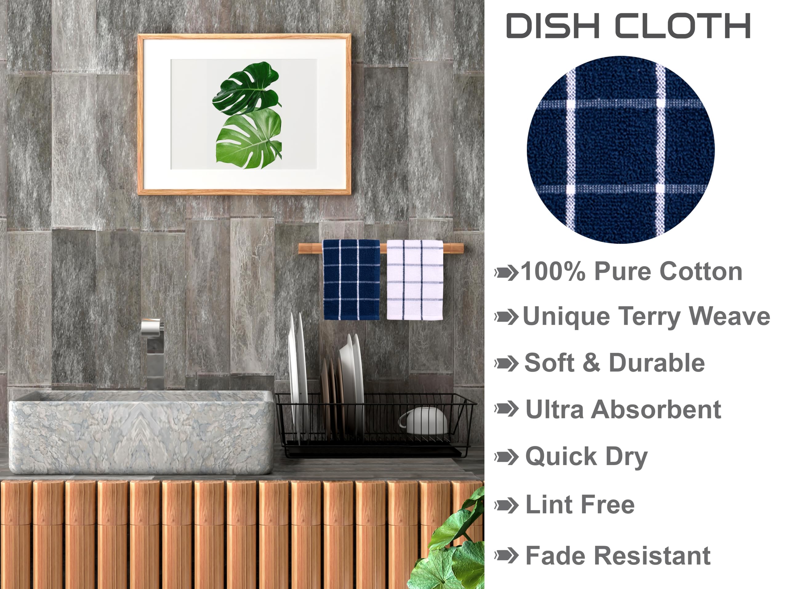 MALLOWEX Terry Kitchen Dish Cloth Set of 4 | 12 x 12 Inches | Super Soft and Absorbent Dish Towels |100% Cotton Dish Rags for Drying Dishes | Quick Drying Kitchen Towels | Navy Blue