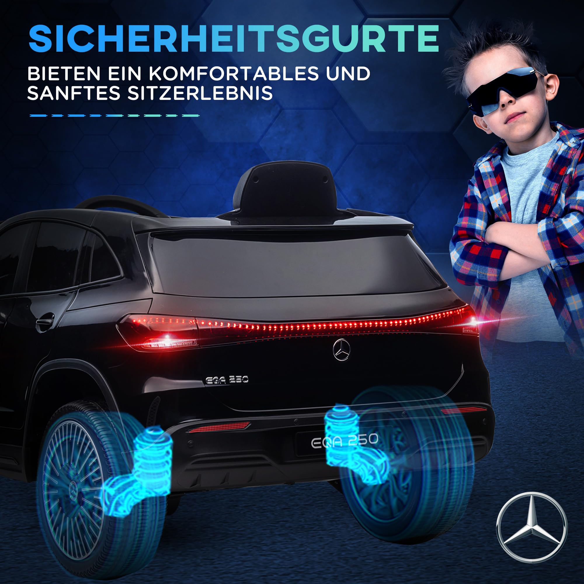 HOMCOM Kinder Elektroauto Mercedes-Benz EQA 12V Elektro Kinderauto Schwarz