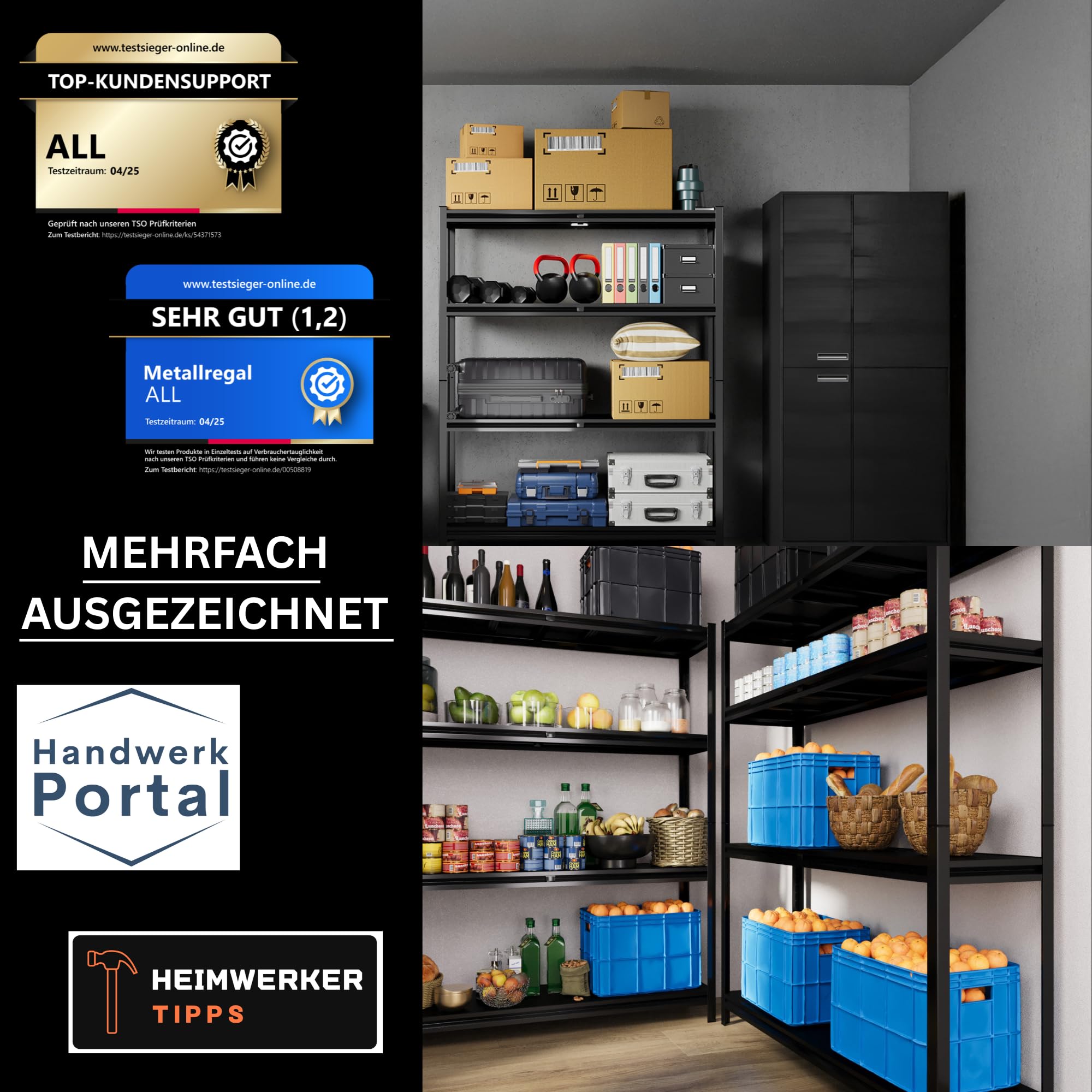 ALL Premium Metallregal Schwarz mit Schwerlastregal Metallböden 200x100x50cm - 1000kg Traglast 100% Kaltgewaltzer Stahl - Regal 100 cm Breit, Regal 50cm tief lagerregal Metall