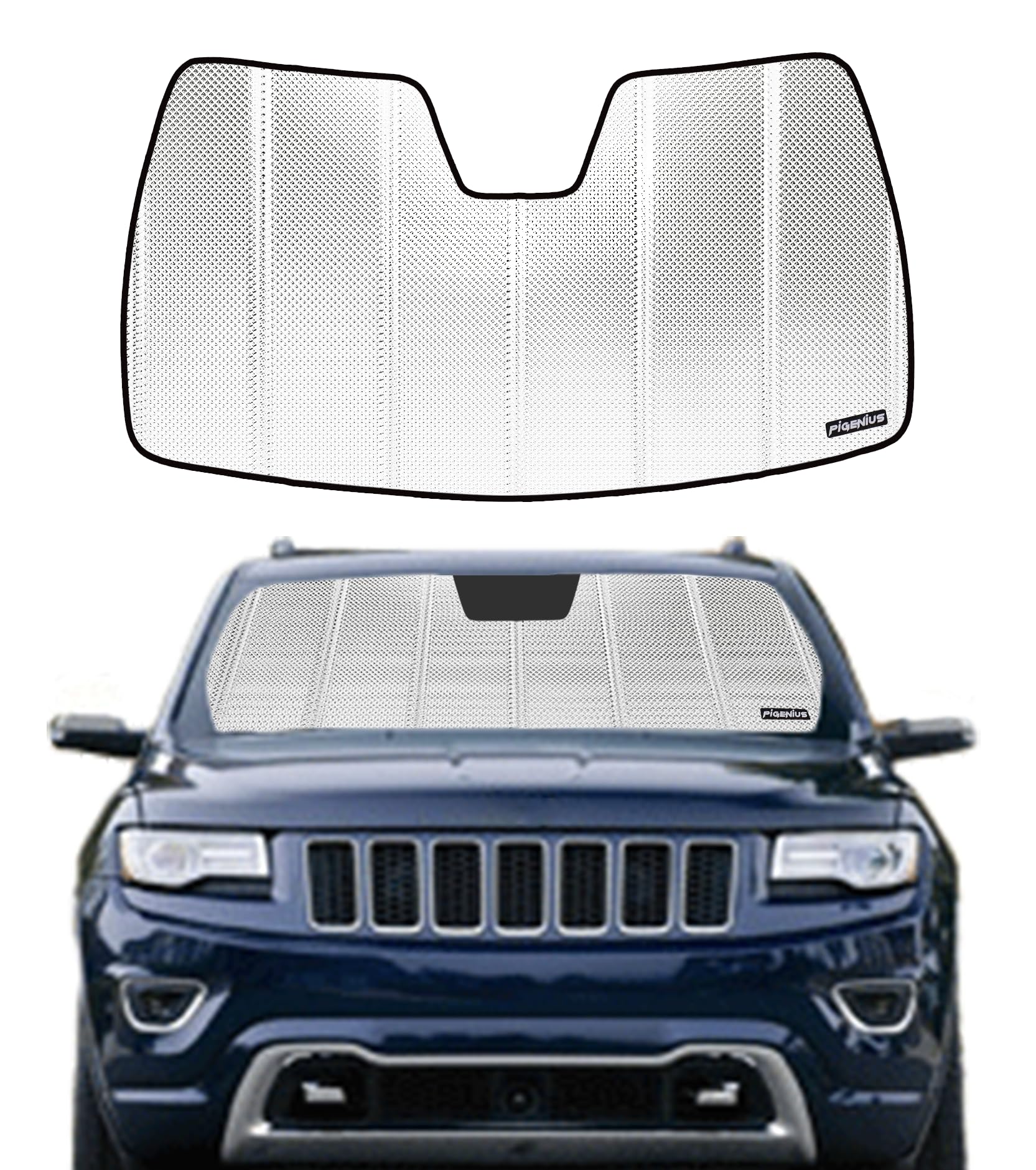 Windshield Sun Shade for Jeep Grand Cherokee 2014-2021. Reflective Aluminum Film Front Window Sunshade - BLAZBLOCK B