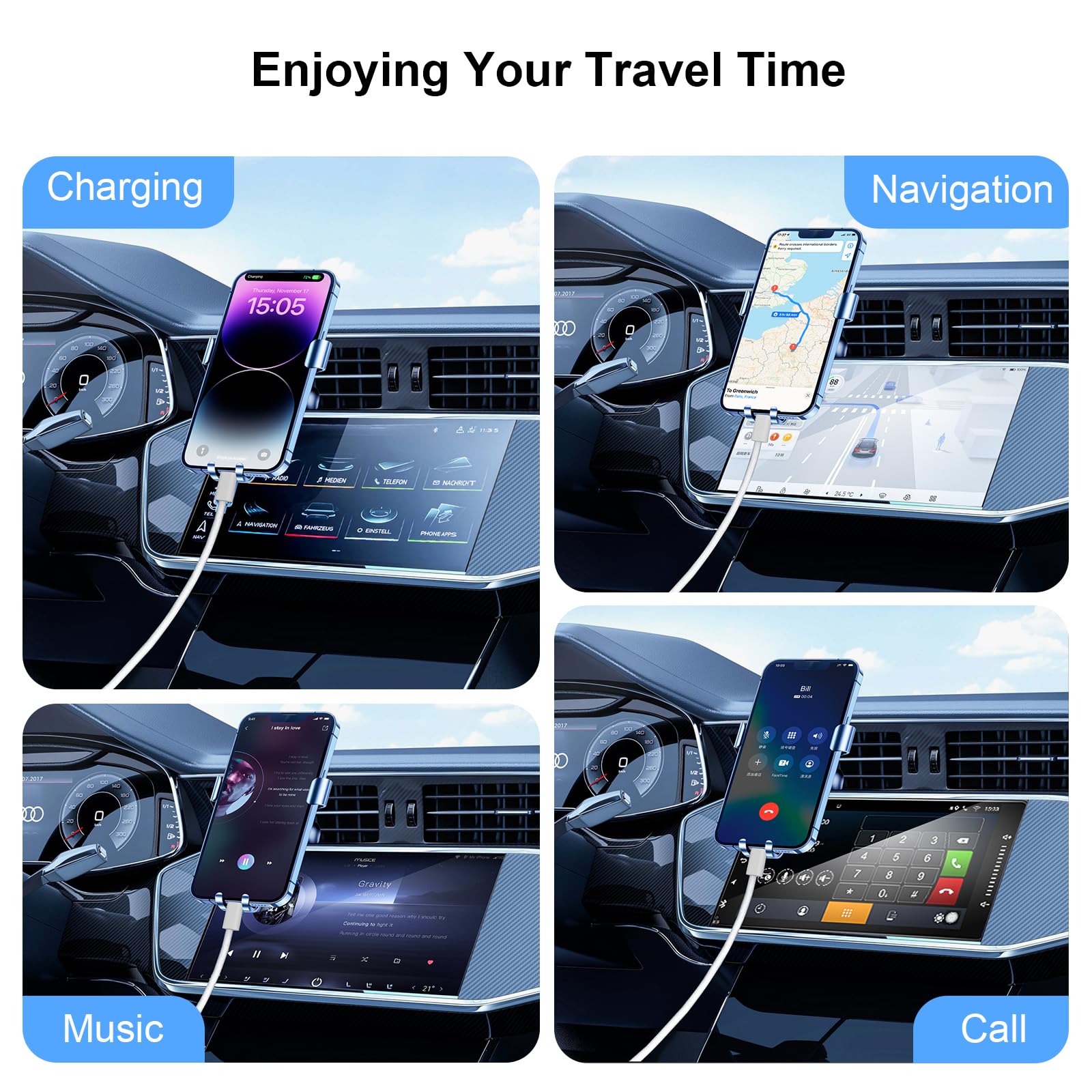 Cavo intrecciato Carplay 1M per Apple CarPlay, 2.4A Cavo per iPhone Cavo-per Lightning a USB, Cavo per Lightning con trasmissione dati, CavoCarplay per iPhone 14 13 12 11 Pro Max Mini XS XR X SE 8 7 6