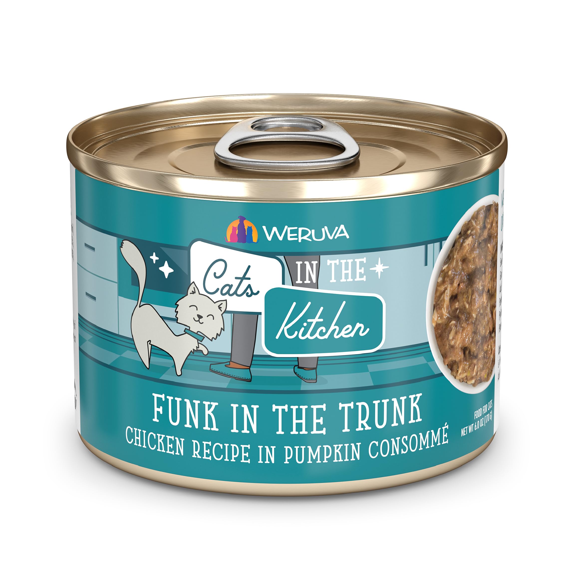 Weruva Cats in The Kitchen, Funk in The Trunk with Chicken in Pumpkin Consomme Cat Food, 6oz Can (Pack of 24)