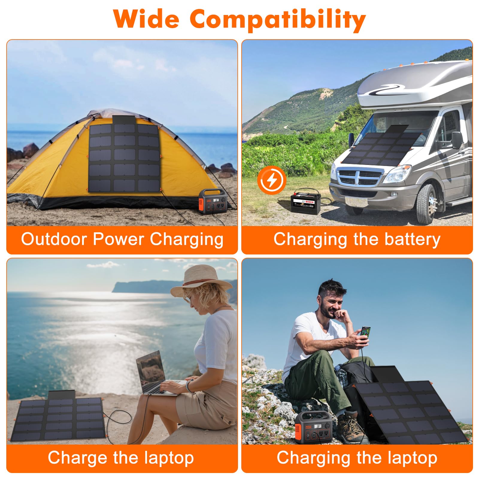 SOKIOVOLA - Cargador solar portátil plegable de 100 W, 20 V, con salida QC3.0 USB-A y tipo C, IP68, impermeable, para teléfonos celulares, tabletas, cámara, camping, caravana, senderismo, viajes,