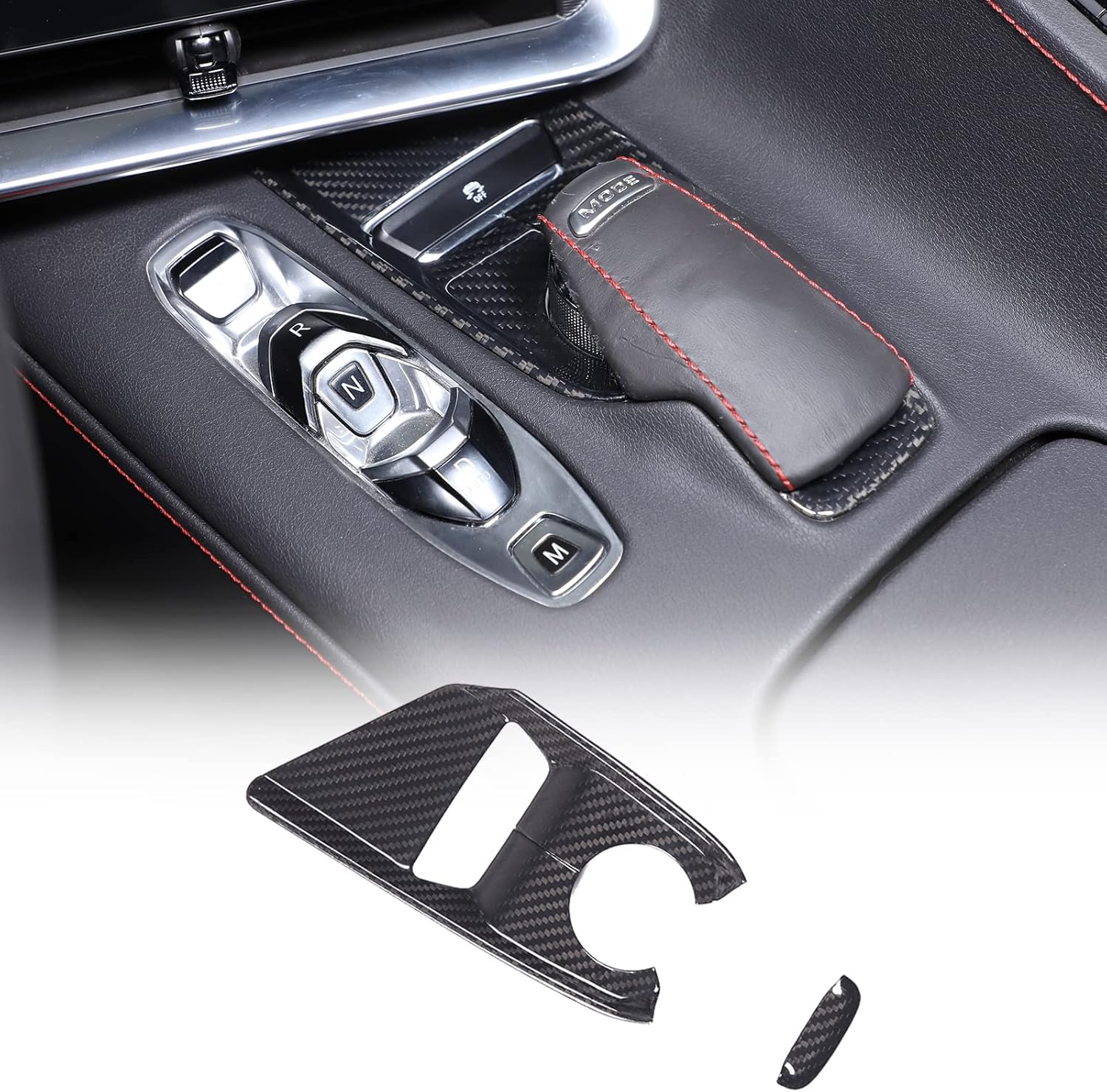 Real Carbon Fiber Gear Shift Panel ESP Anti Slip Switch Panel Trim Cover Compatible with Chevrolet Corvette C8 2020-2025, Center Console Gears Base Panel Cover, 2PCS (Black)