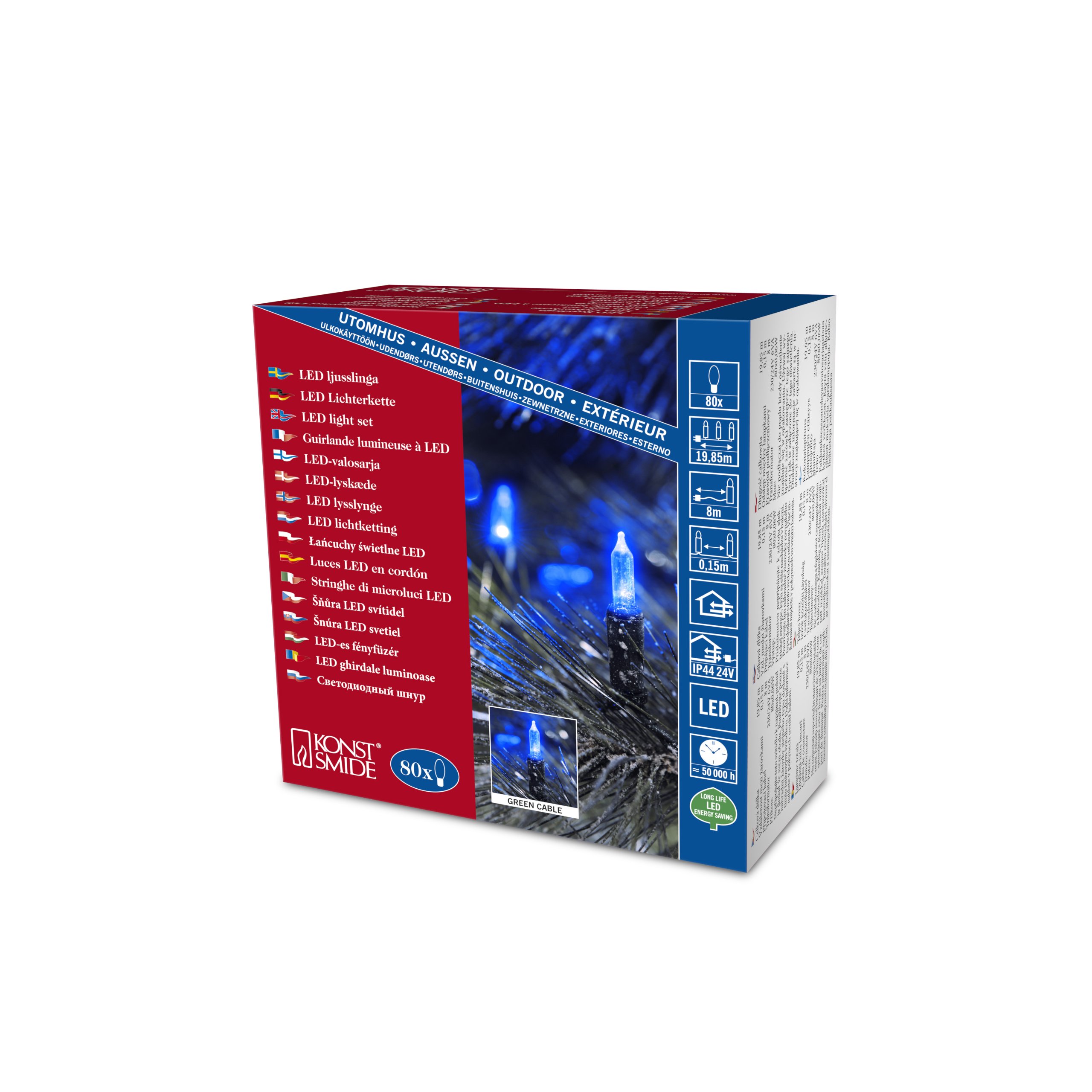 Konstsmide 6020-400 Mini Garland 80 Blue LED 24 V Cable Retro Design Green