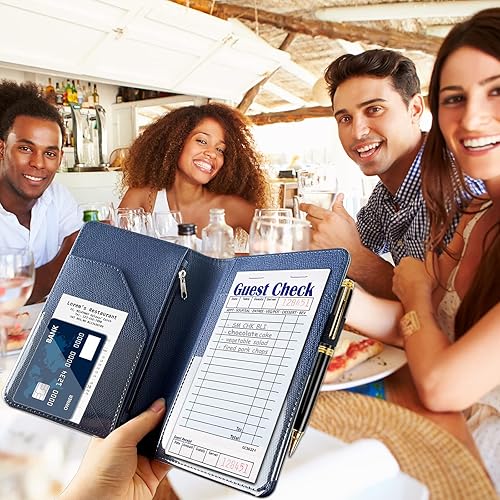 Miniatura 71 de RSAquar Libreta de servidores con bolsillo con cremallera, libros de cuero de primera calidad para camarera, cartera para camarera, delantal