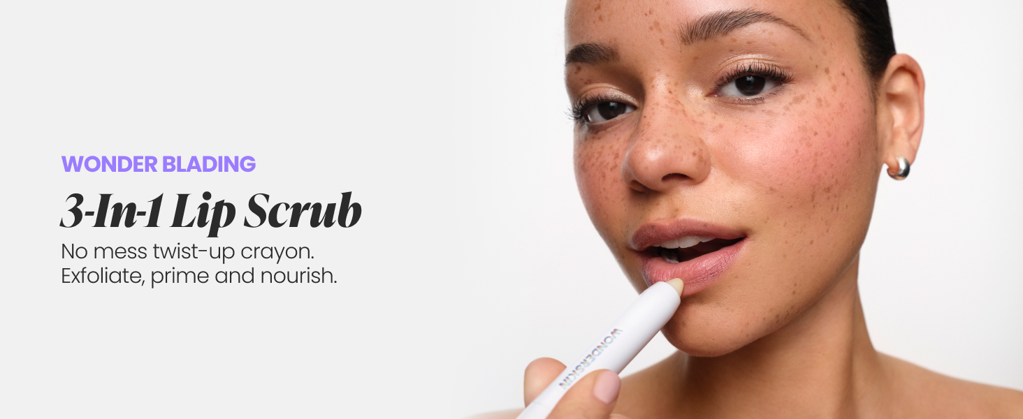 Wonderskin Lip Scrub - 3-in-1 Exfoliator & Moisturizer, Lip Exfoliator Scrub, Hydrating Balm for Soft, Nourished, Flake-Free Lips with One-Step Prep, 0.10oz