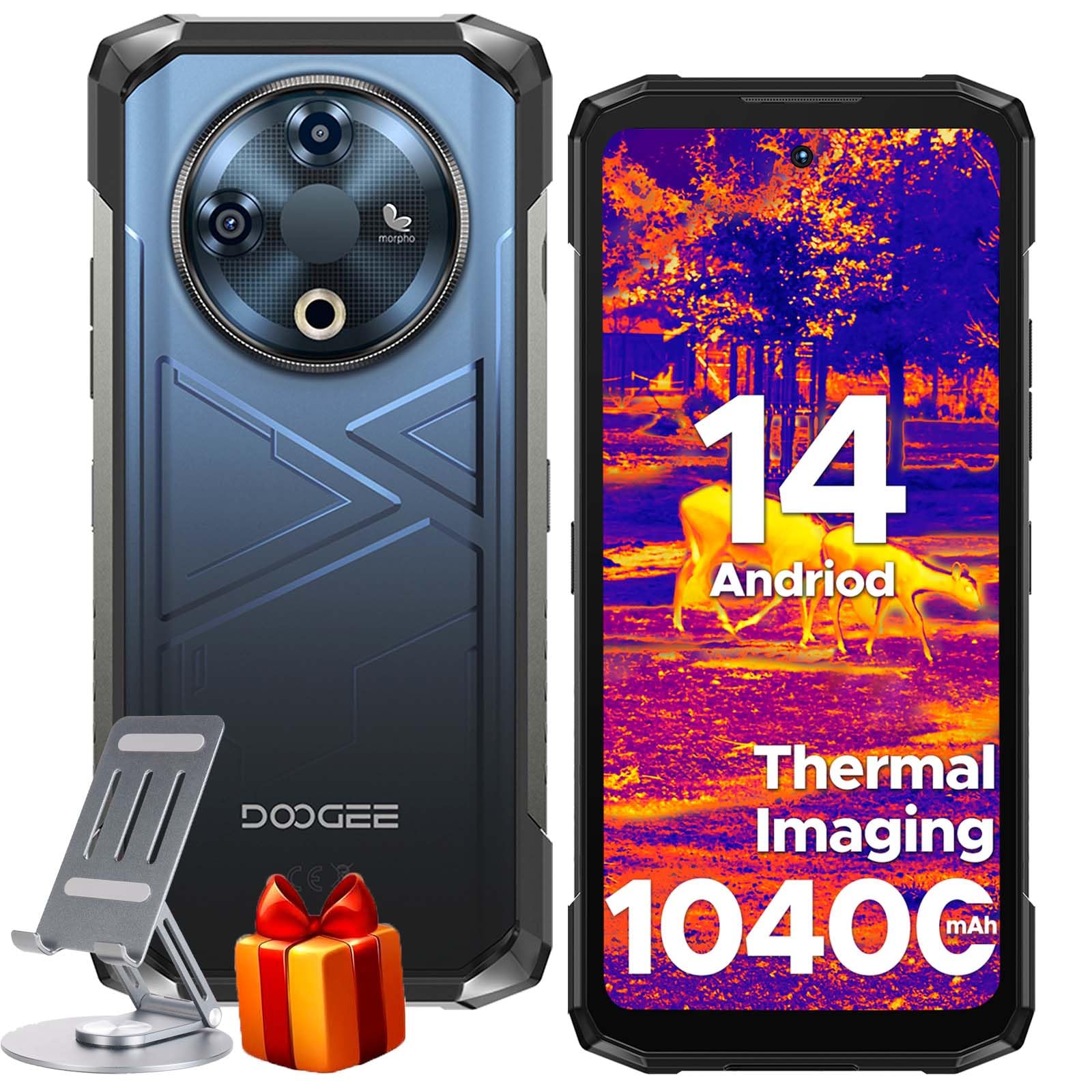 DOOGEE Fire 6 Termocamera Smartphone Rugged 16(6+10) GB RAM + 256GB ROM, 10400 mAh 6.56" HD Smartphone 50MP Android 14 Telefono Indistruttibile, Triplo Slot Schede, IP68/IP69K/OTG/GPS Blu