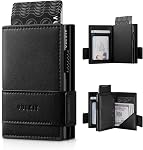 VULKIT Porte-cartes Bifold Pop Up portefeuille en cuir pour les hommes RFID Blocage du boîtier de carte métallique, cales 9 Cartes et billets Noir