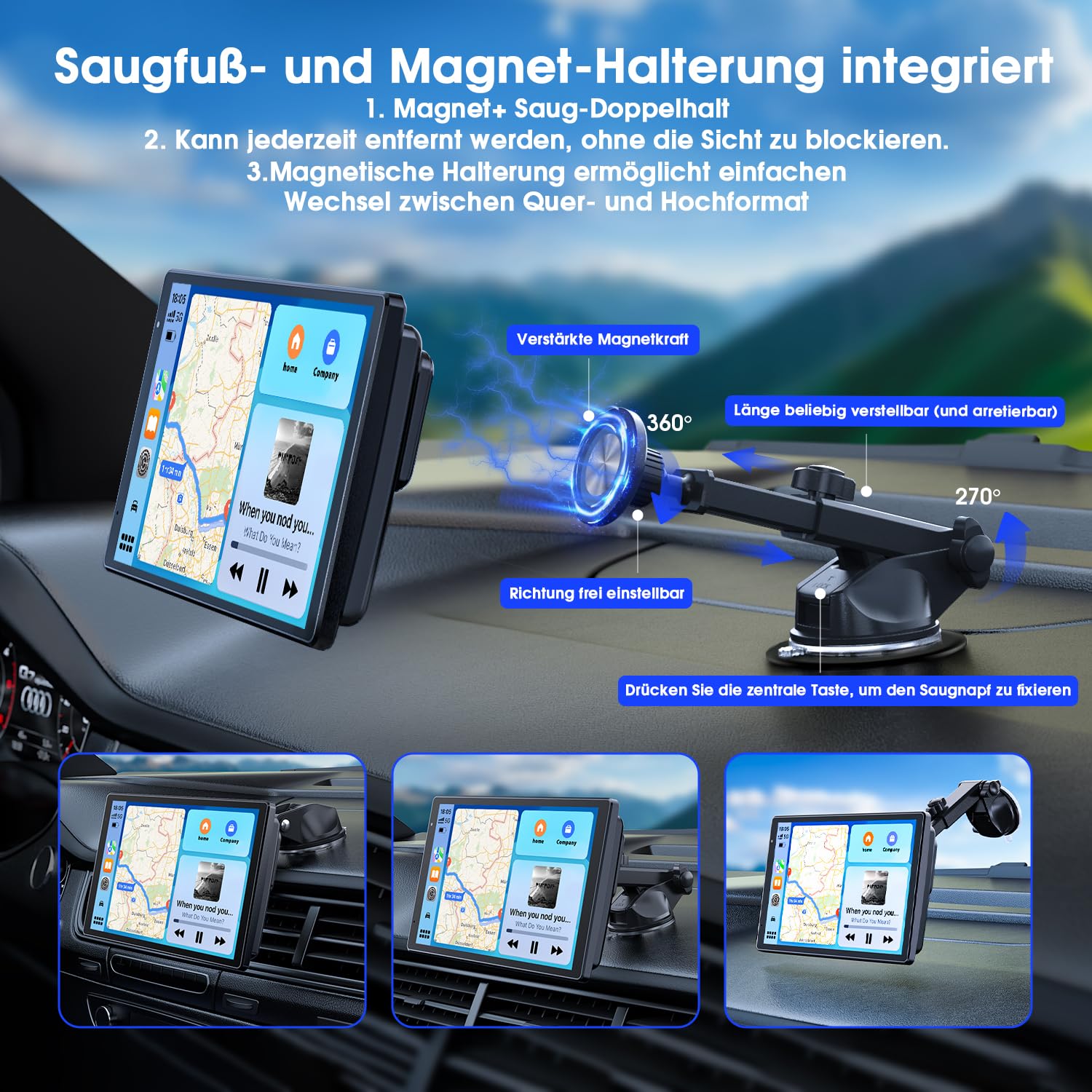 Avylet 8'' Tragbares Carplay Display für Apple CarPlay & Android Auto, Magnetische Halterung, Mirror Link und OTA-Updates, IP67 1080P Rückfahrkamera, Bluetooth, Sprachsteuerung, GPS-Navigation