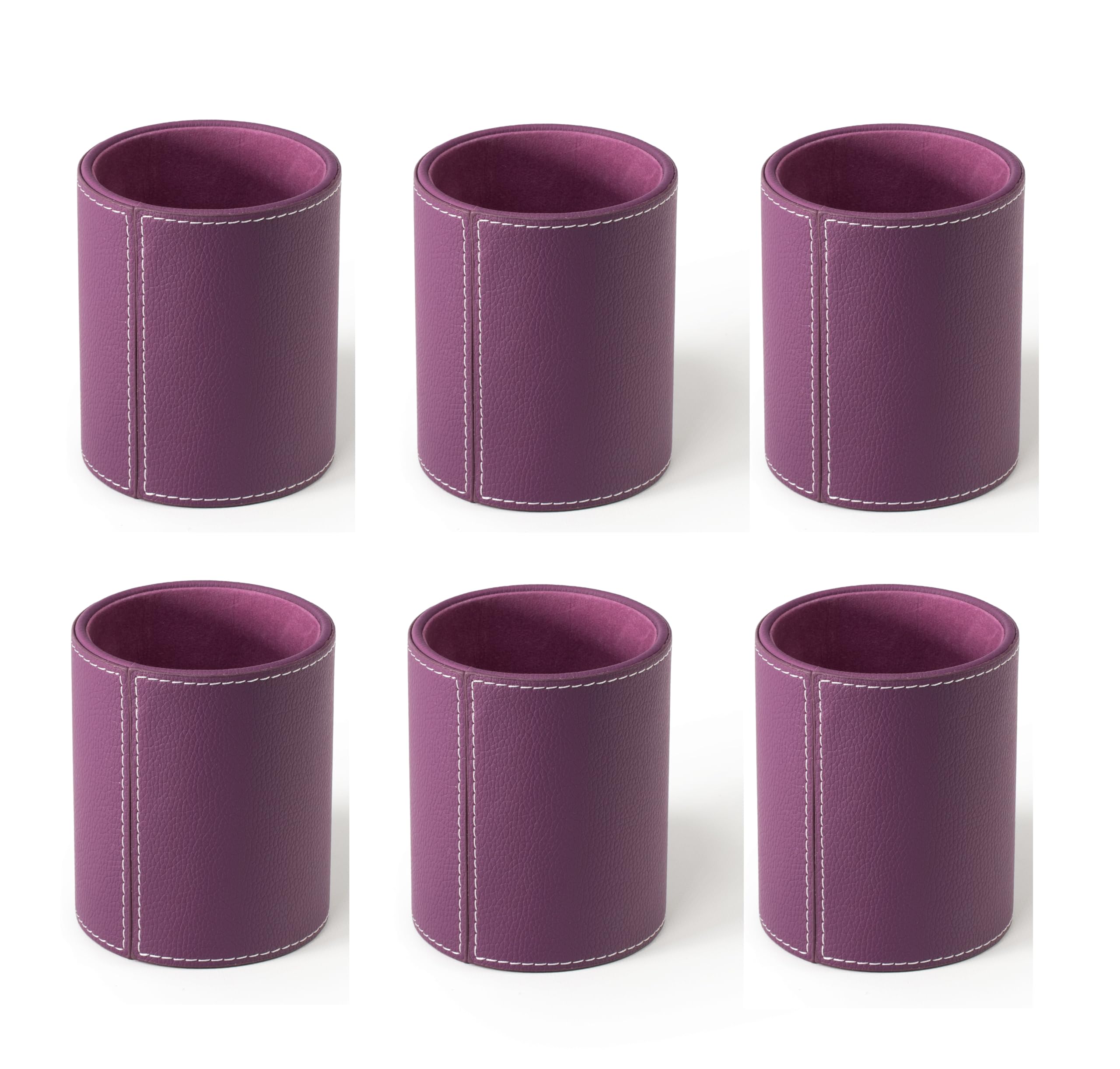 Osco Faux Leather Pen Pot, Desk Pencil Holder with Wipe-Clean Finish, Compact Round Desk Organizer for Pens, Pencils & Brushes, 10.5cm H x 8.7cm Dia, Purple