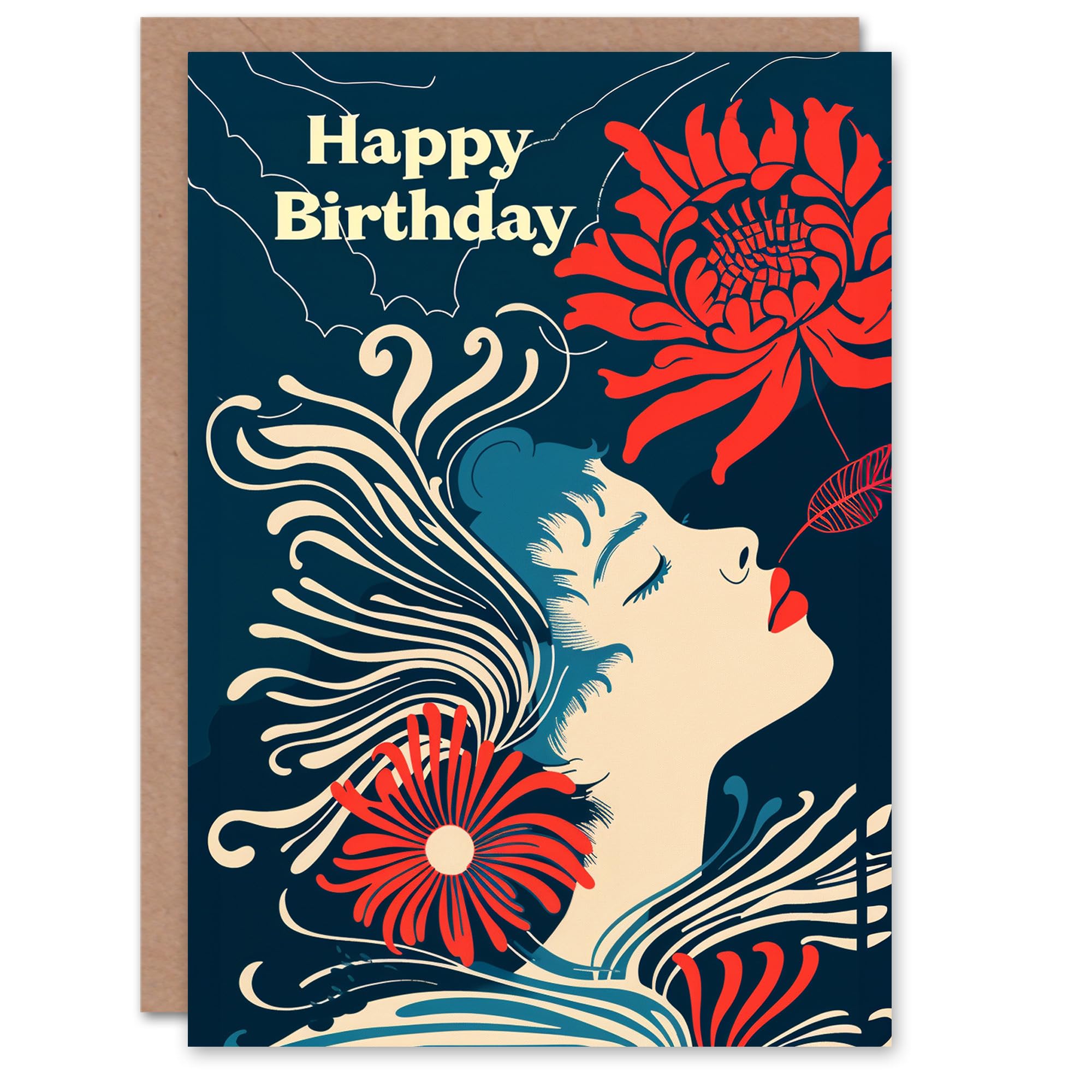 Artery8 Birthday Card Chrysanthemum Abstract Portrait Design For Her Gran Sister Niece Daughter Wife Woman Greeting Card