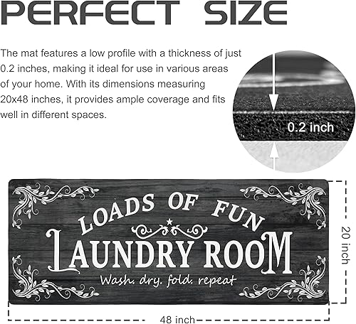 Miniatura 2 de Lansny Alfombra de lavandería negra de 20 x 48 pulgadas, antideslizante, se utiliza como alfombra de lavandería, alfombra de vestíbulo, alfombra de