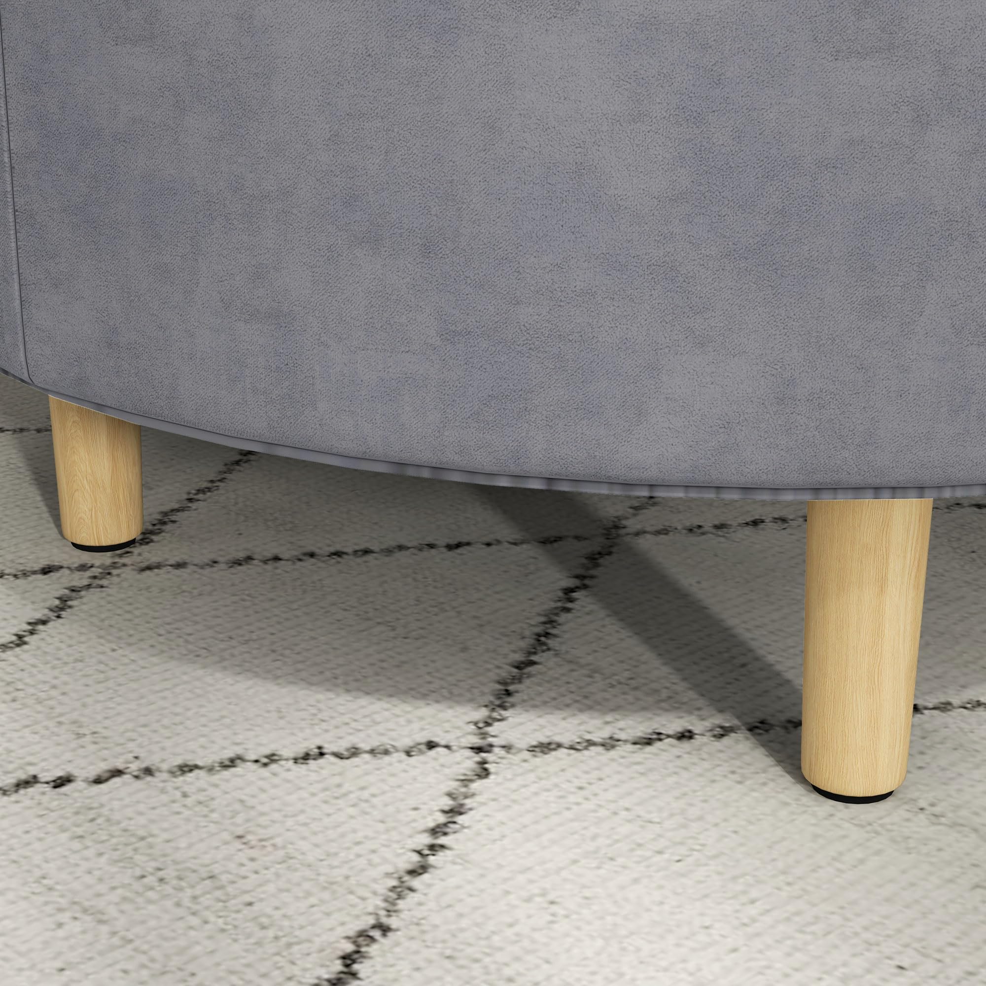 HOMCOM Pouf Contenitore in Tessuto Sherpa da 120 kg max con Vassoio a Ribalta, Tavolino da Caffè in MDF e Faggio con Spazio a Scomparsa, 56x56x42 cm, Grigio
