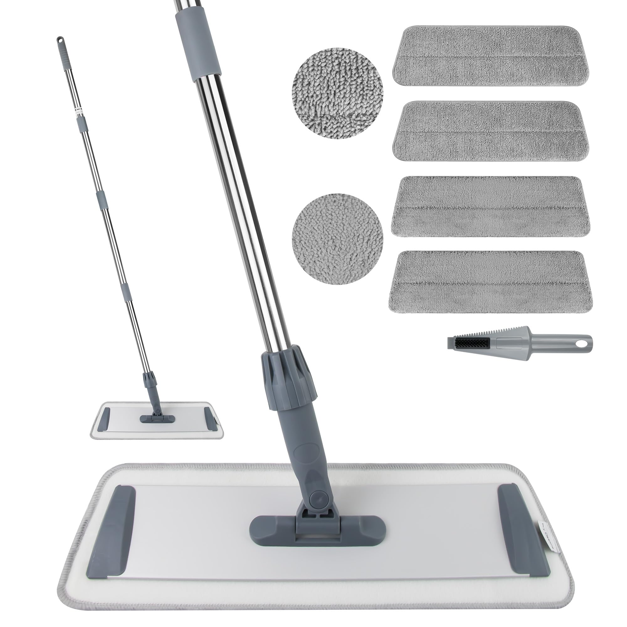 Microfiber Flat Mops for Floor Cleaning, Wet Dry and Dust Mop with 4 Reusable Washable Pads, Bathroom Kitchen Mop with Long Stainless Steel Handle for Laminate Hardwood Wooden Wall Vinyl Tile