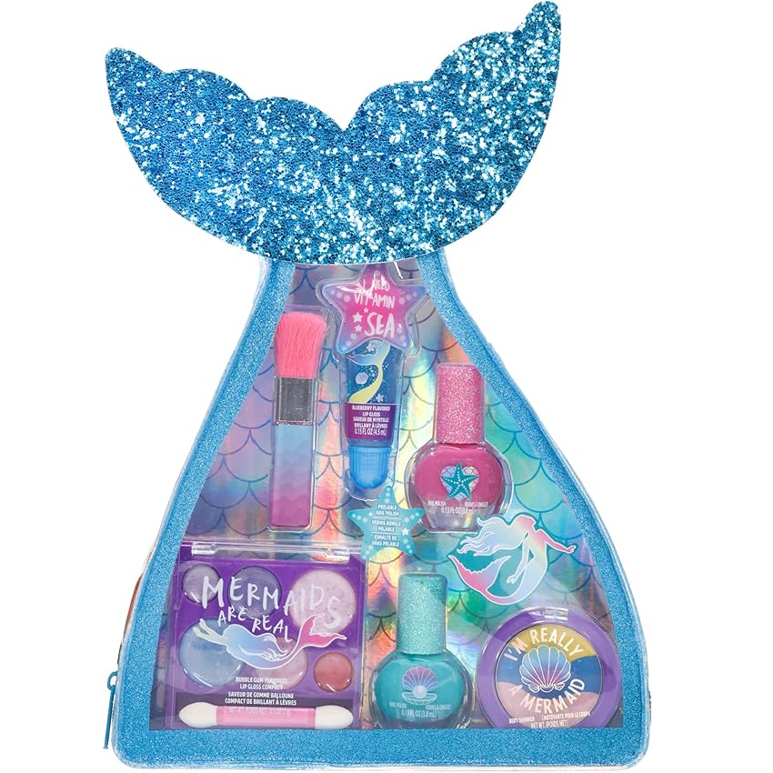 Immagine del prodotto Townley Girl Mermaid Vibes set per il trucco con 8 pezzi, inclusi lucidalabbra, smalto per unghie, luccichio per il corpo e altro sacchetto a sirena, dai 3 anni in su