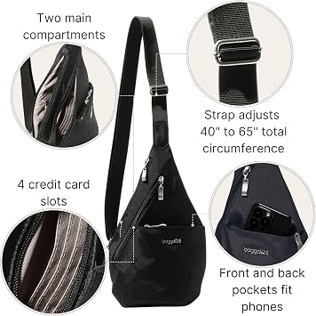 Baggallini Mini Sling - 12x7 Sling Crossbody Bag Backpack with Adjustable Shoulder Strap