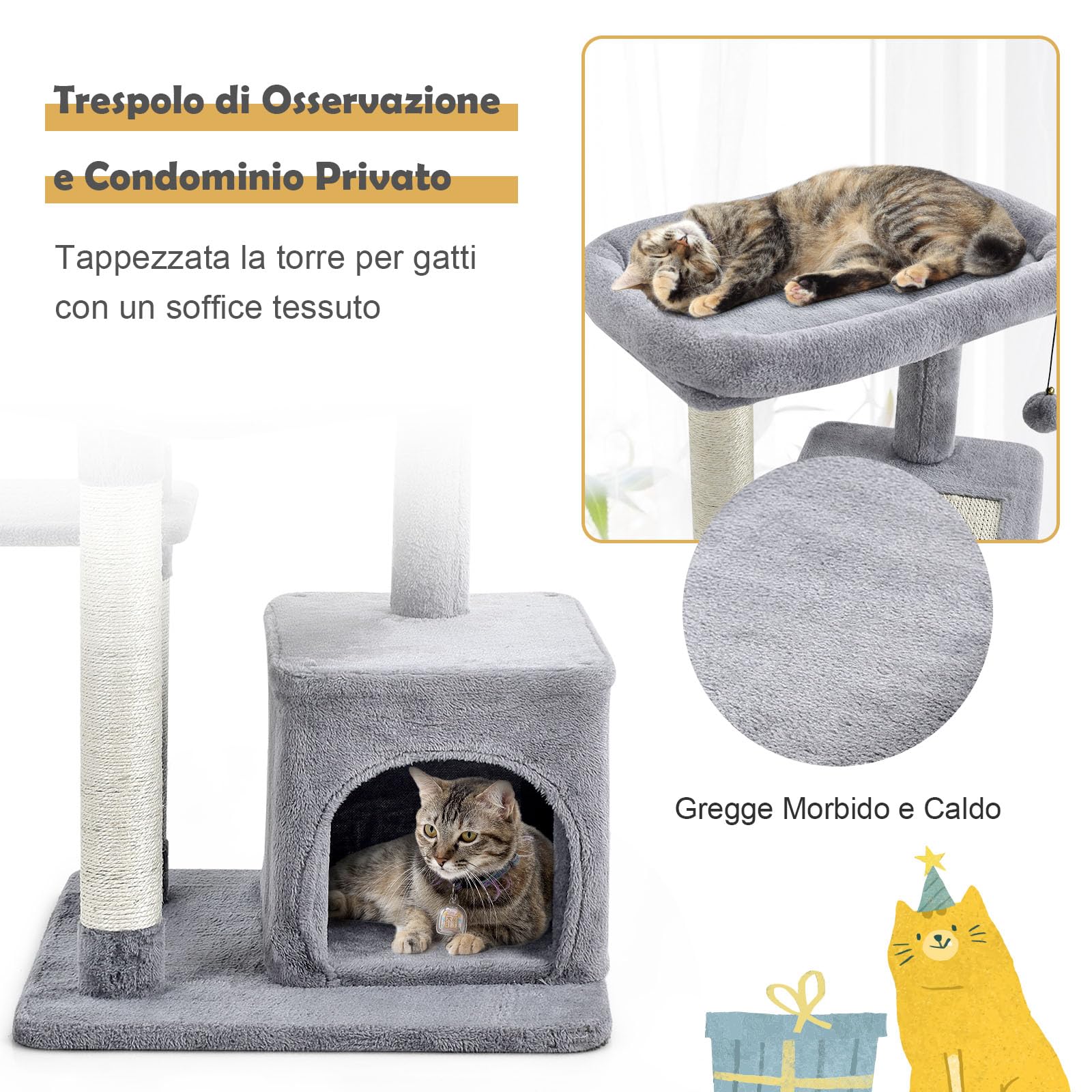 GYMAX Tiragraffi per Gatti, 50 x 50 x 85 cm, Tronchi in Sisal, Ideale per Gatti Grandi Adulti (Stile 3)