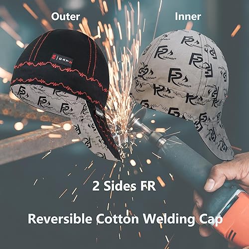 Miniatura 2 de Fullsheild Reversible Welding Cap Flame Resistant CAT 2 Protective FR Welder Hats 6 Pannel Midweight Printed for Men Women