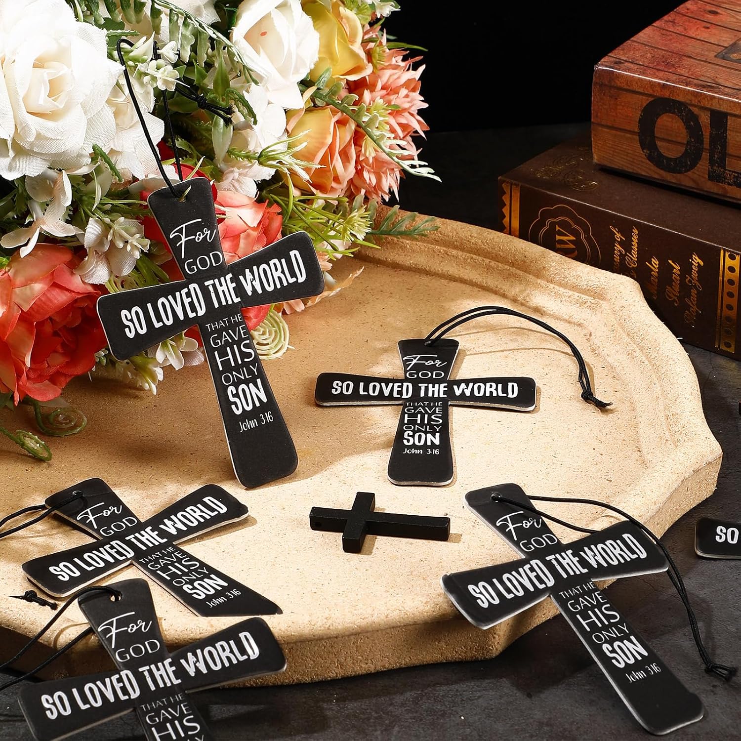 Fumete 24 Pcs Christian Gifts for Men Cross Car Air Fresheners Bulk God So Loved The World Air Freshener Religious Fresh Scented Hanging Ornaments Gifts for Church Sunday School Car Driver