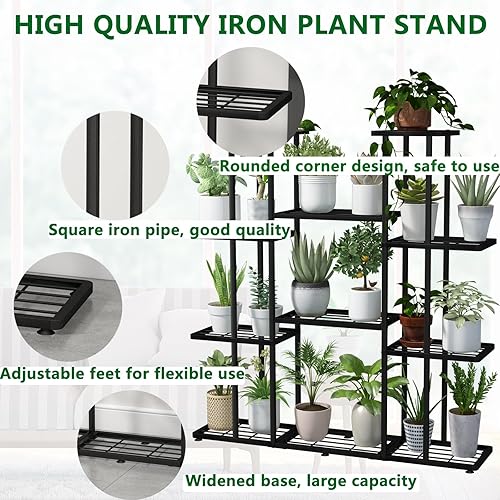 Miniatura 6 de Soporte para plantas de esquina de interior, organizador de plantas de metal escalonado de 4 niveles para 10 macetas, soporte para flores, múltiples